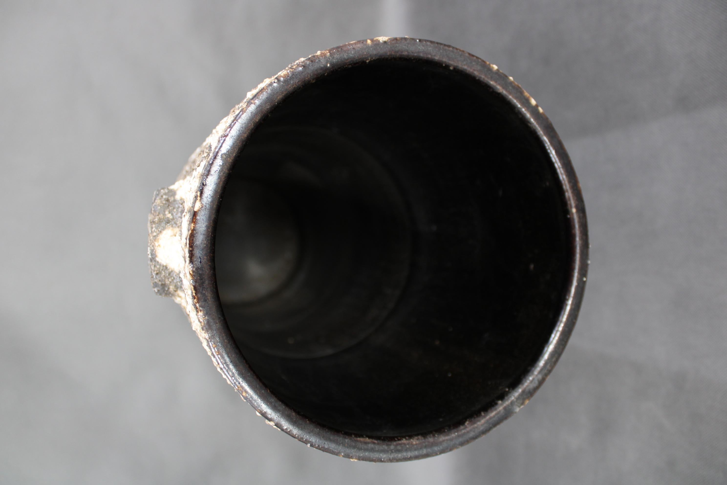 Batik Brutalist European Ceramic Vase with Textured Lava Surface, 1970s in vendita