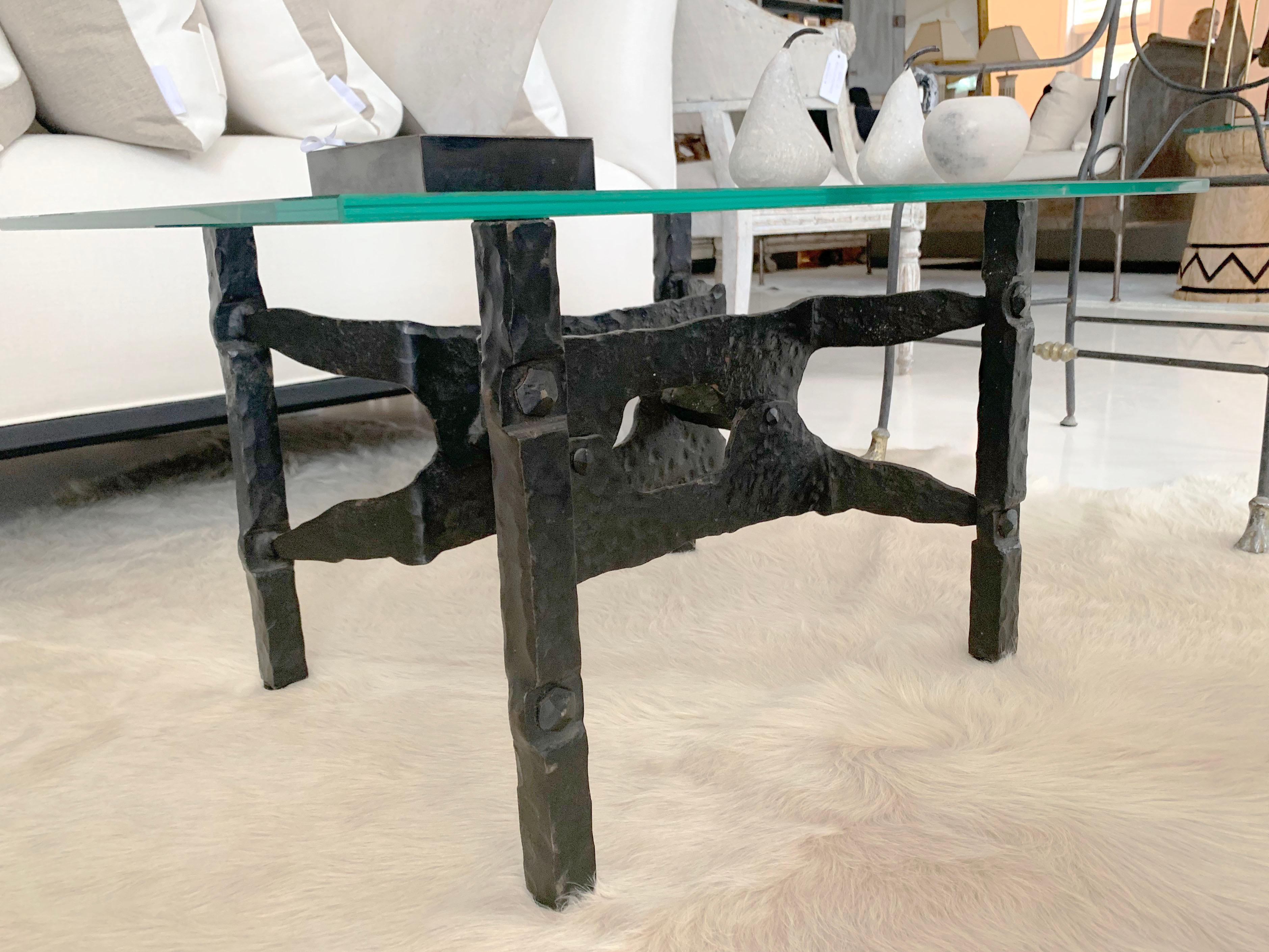 Brutalist European glass top coffee table with sculpted bronze base - Purchased in Europe, similar to Paul Evans. Very good condition, patina to metal, wear is consistent with age and light use.

 