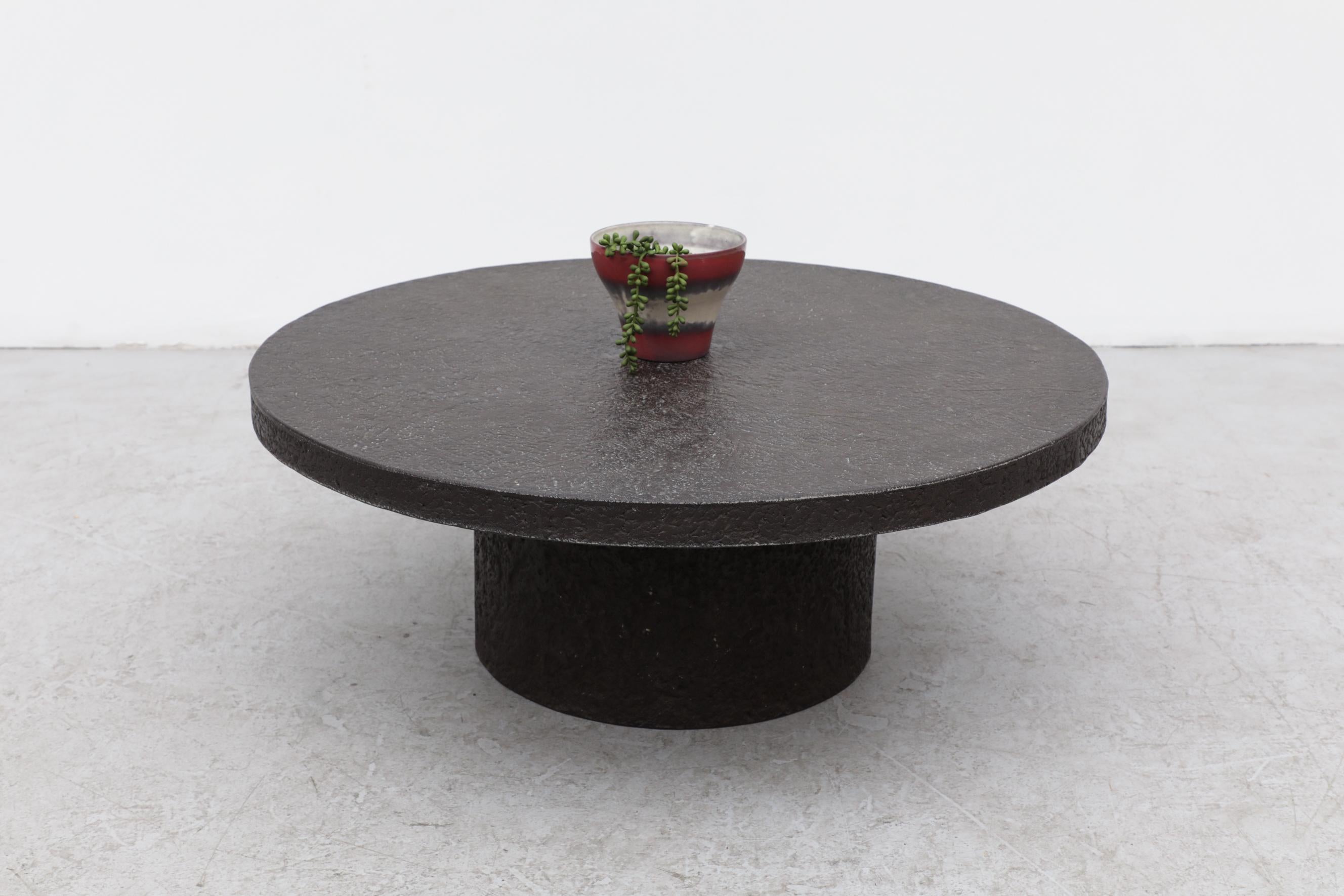 Dutch Brutalist Faux Lava Stone Coffee Table with Pedestal Base