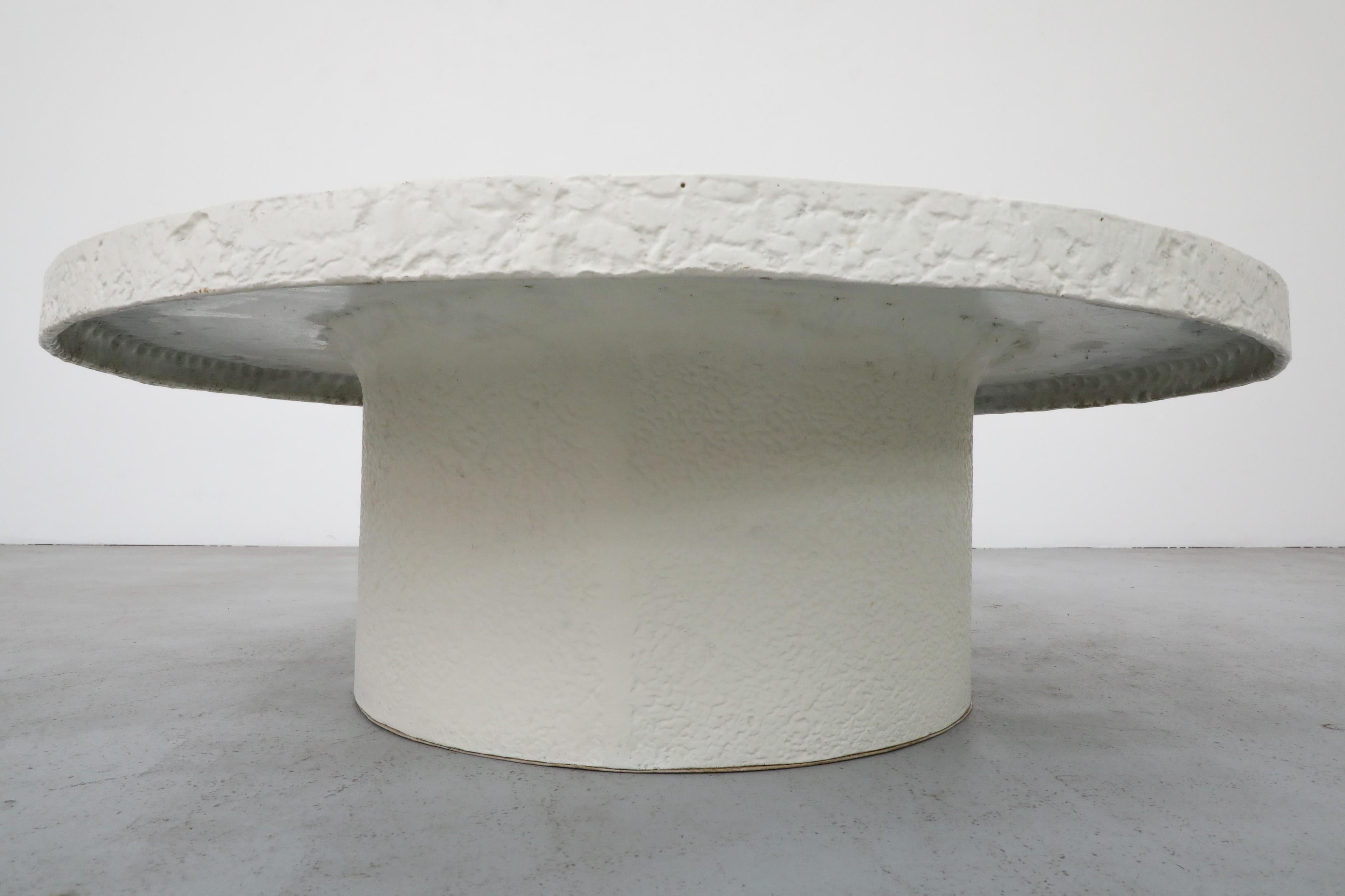 Painted Mid-Century, Brutalist, Faux Lava Stone, Round Coffee Table with Pedestal Base For Sale