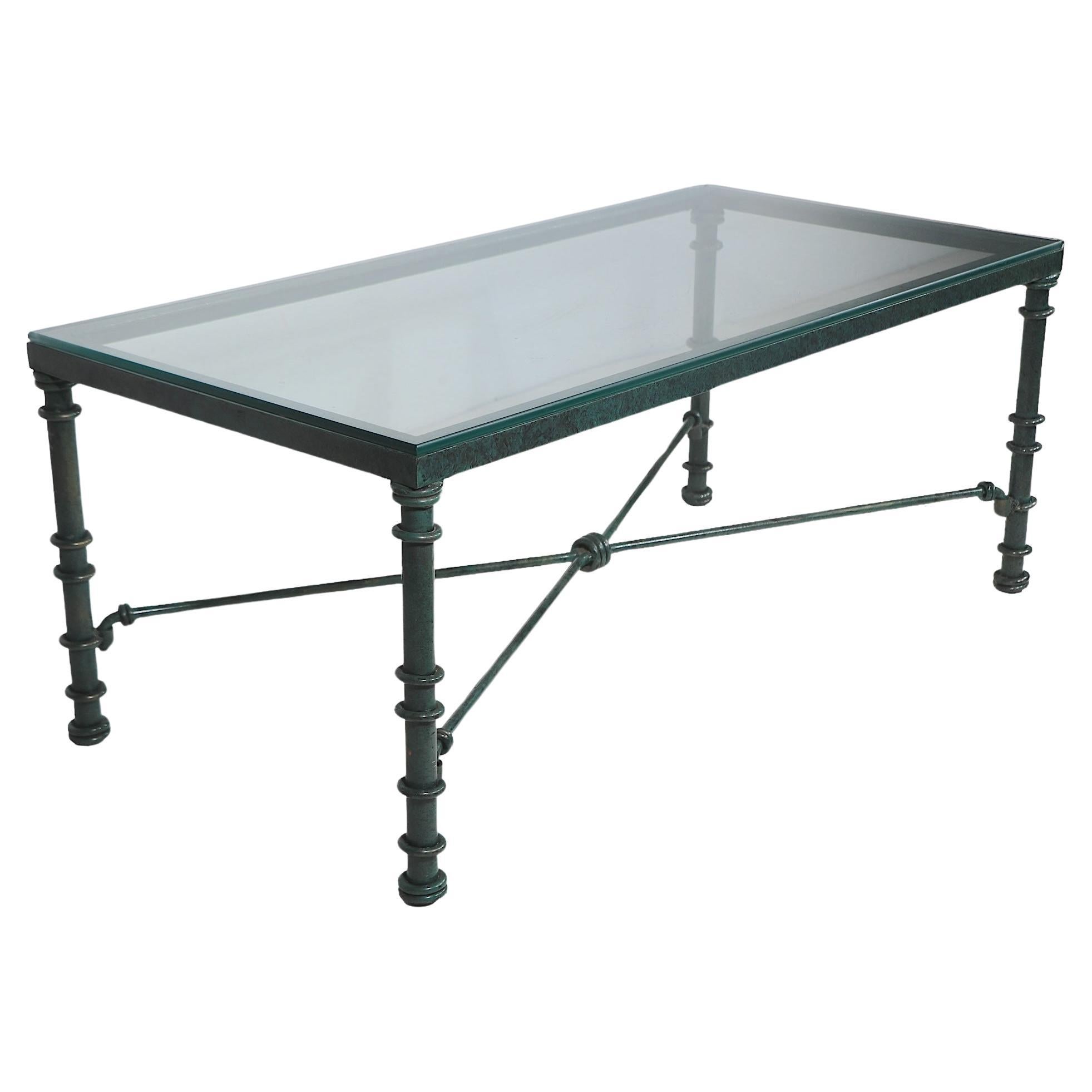 Brutalist Faux Verdigris Finish Glass Top Coffee Table c. 1970/1980's For Sale