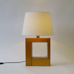 Lampe de bureau brutaliste Felice Antonio Botta Pine Wood and Glass Block, Italie 1970