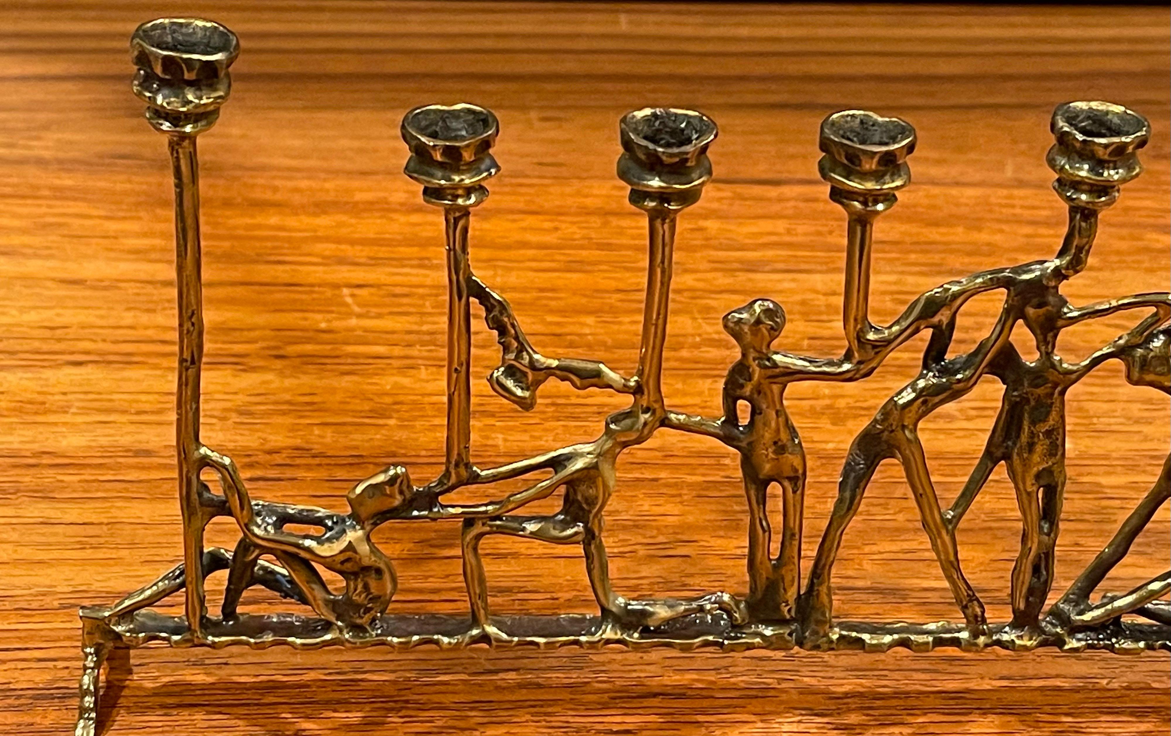 Brutalist Figurative Brass Menorah in the Style of Frederick Weinberg In Good Condition In San Diego, CA