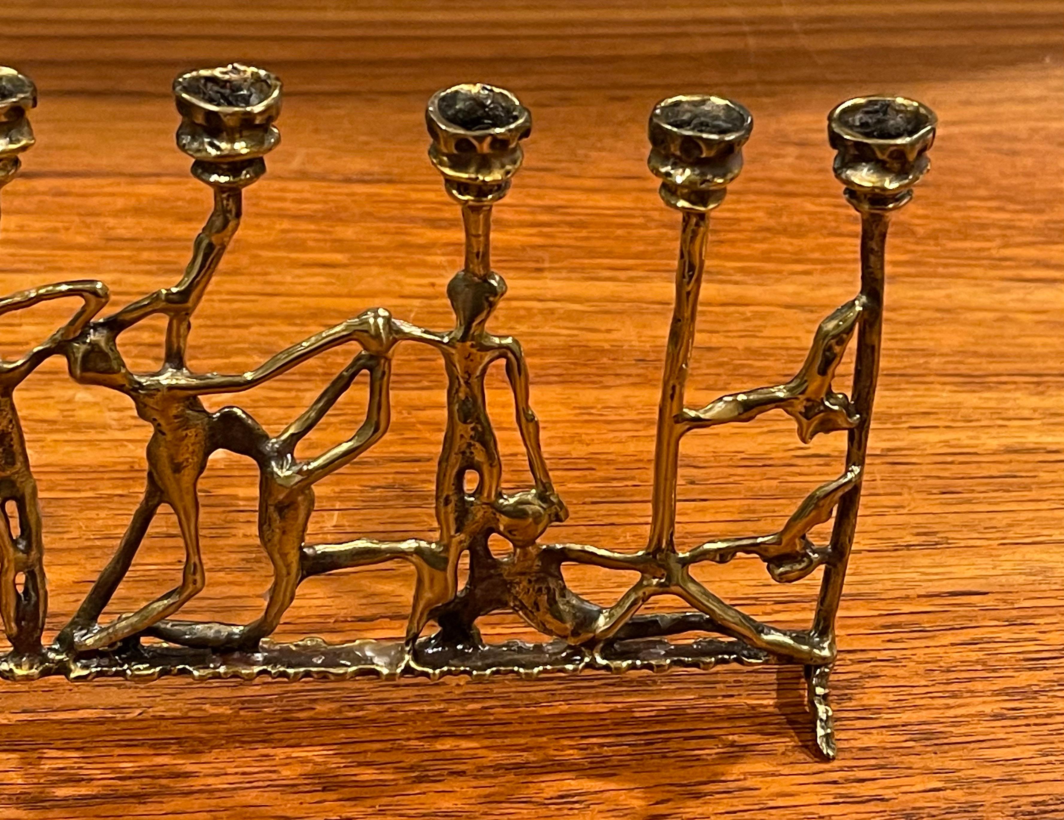 20th Century Brutalist Figurative Brass Menorah in the Style of Frederick Weinberg