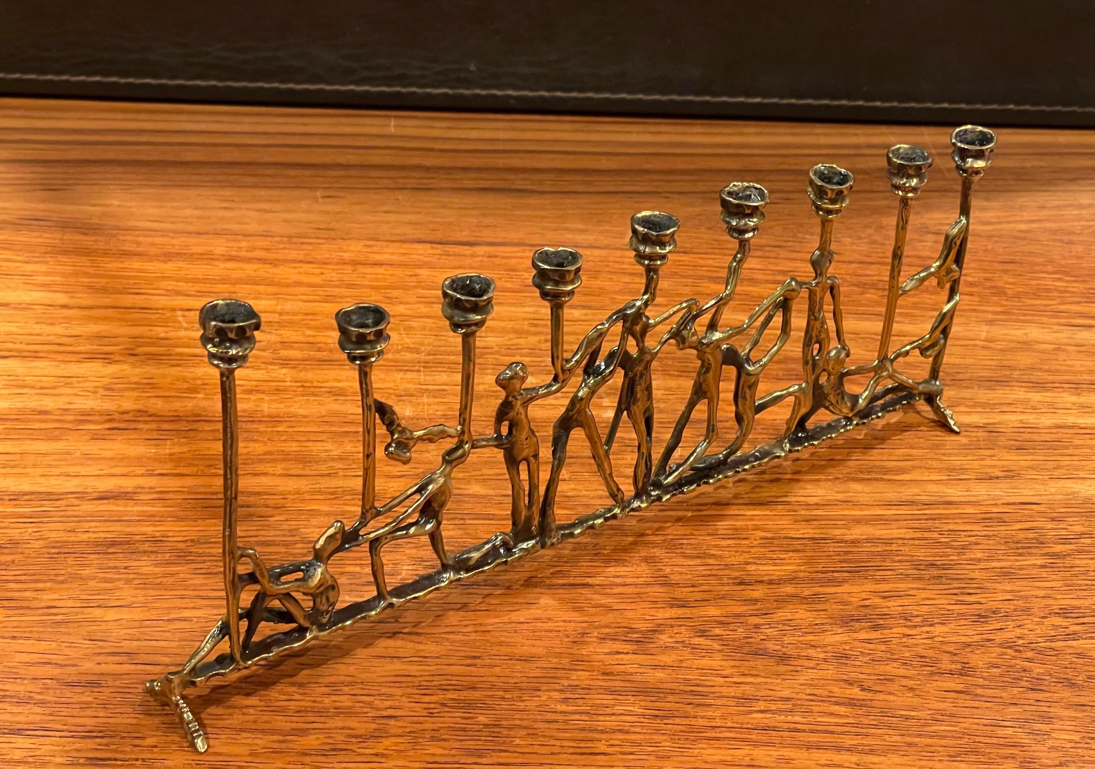 Brutalist Figurative Brass Menorah in the Style of Frederick Weinberg 1