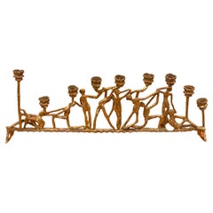 Brutalist Figurative Brass Menorah in the Style of Frederick Weinberg