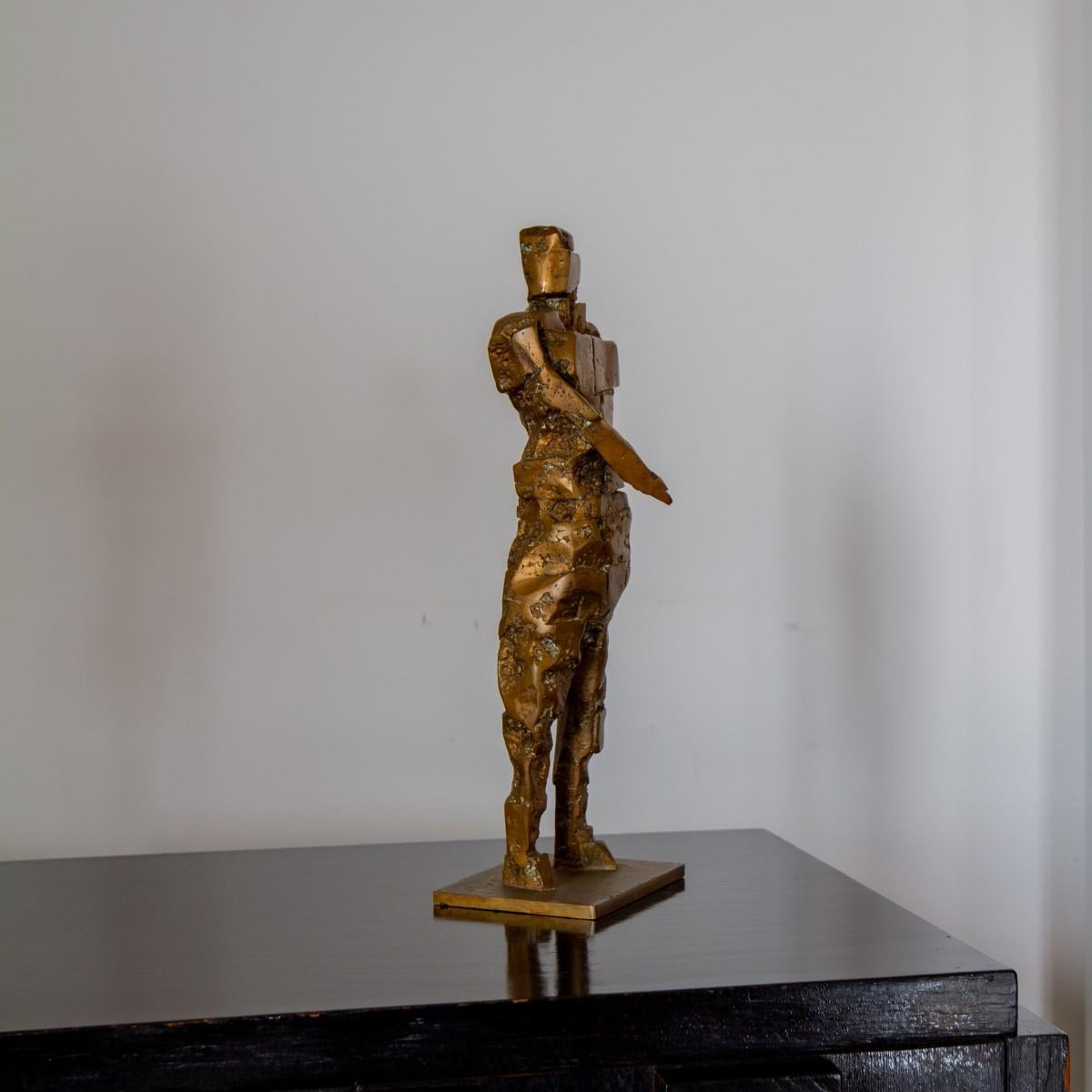 American Brutalist Figurative Bronze Table Sculpture Signed