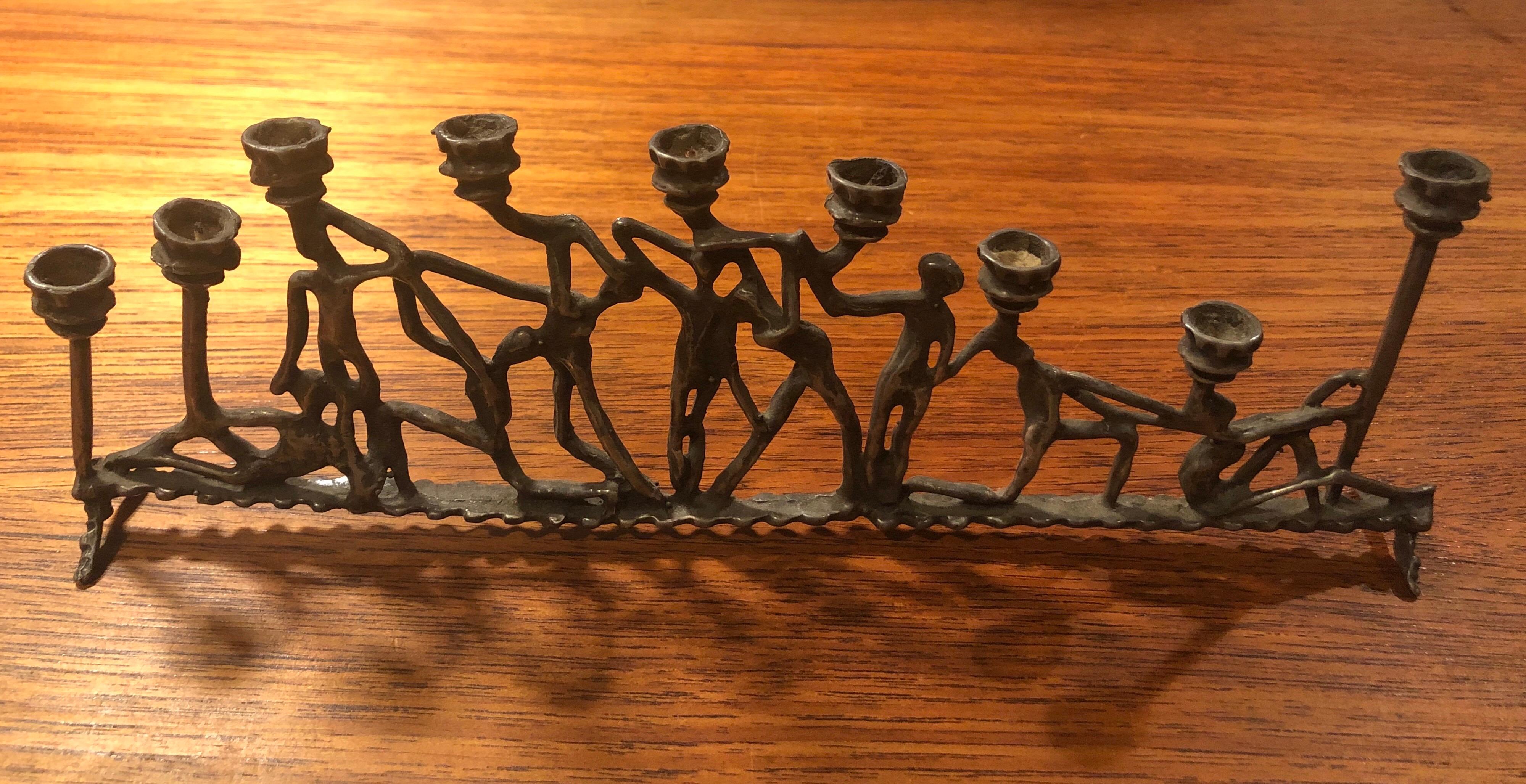American Brutalist Figurative Iron Menorah in the Style of Frederick Weinberg