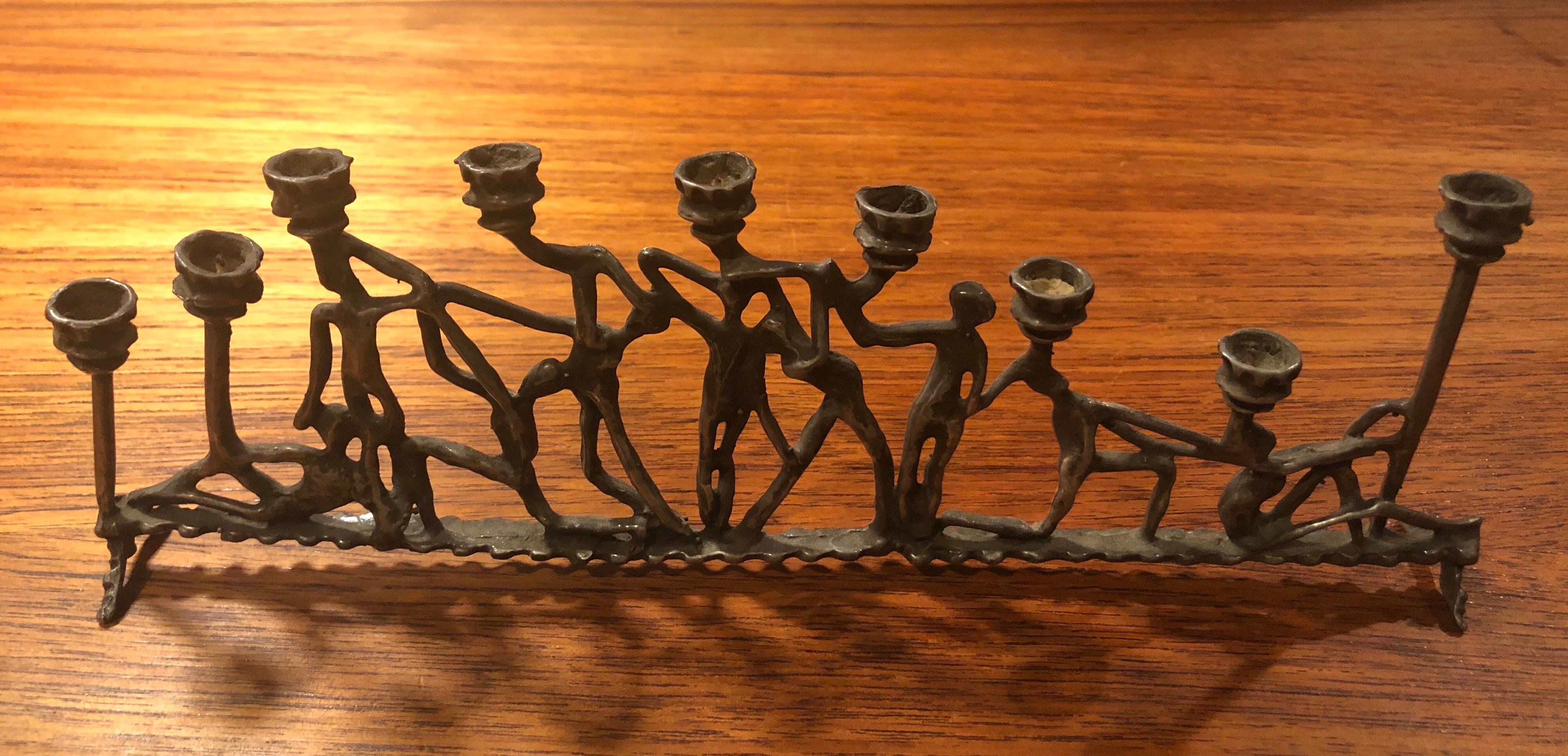 Brutalist Figurative Iron Menorah in the Style of Frederick Weinberg In Good Condition In San Diego, CA