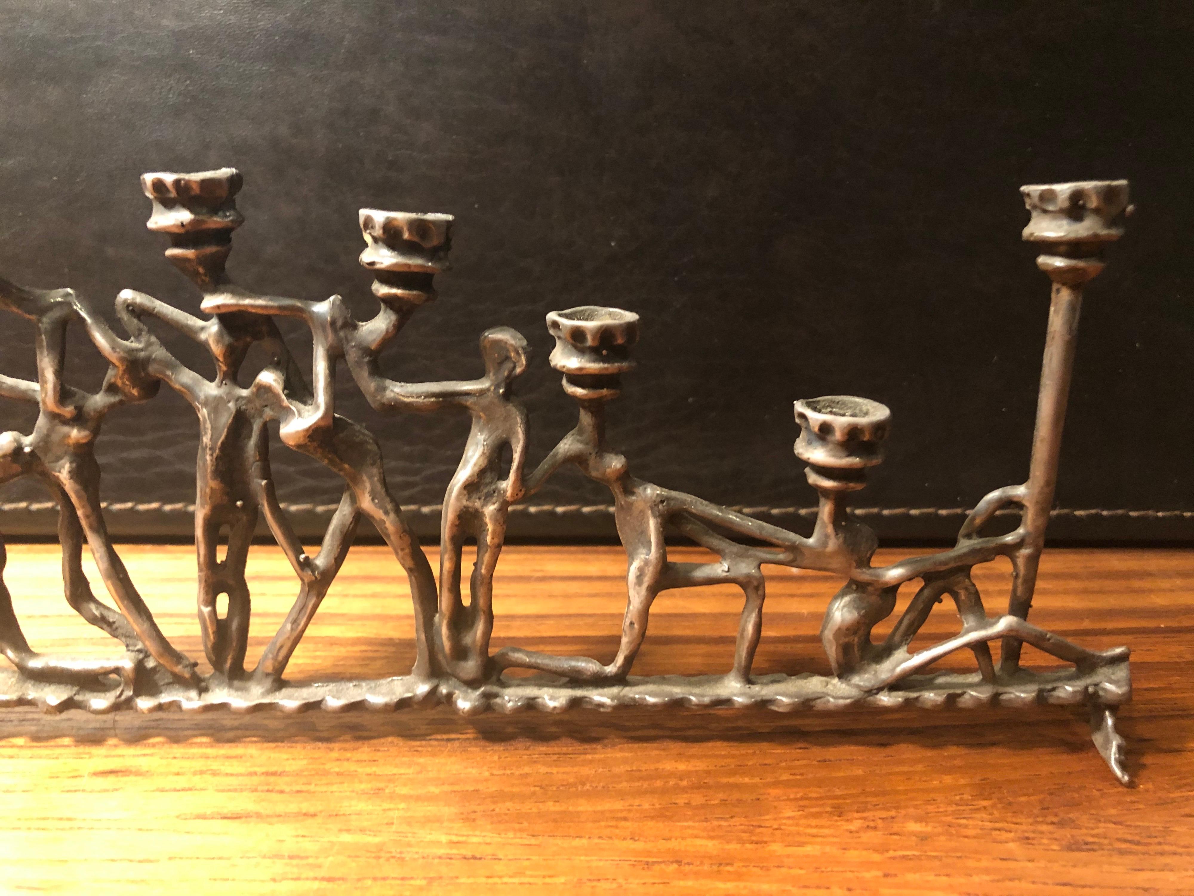 20th Century Brutalist Figurative Iron Menorah in the Style of Frederick Weinberg