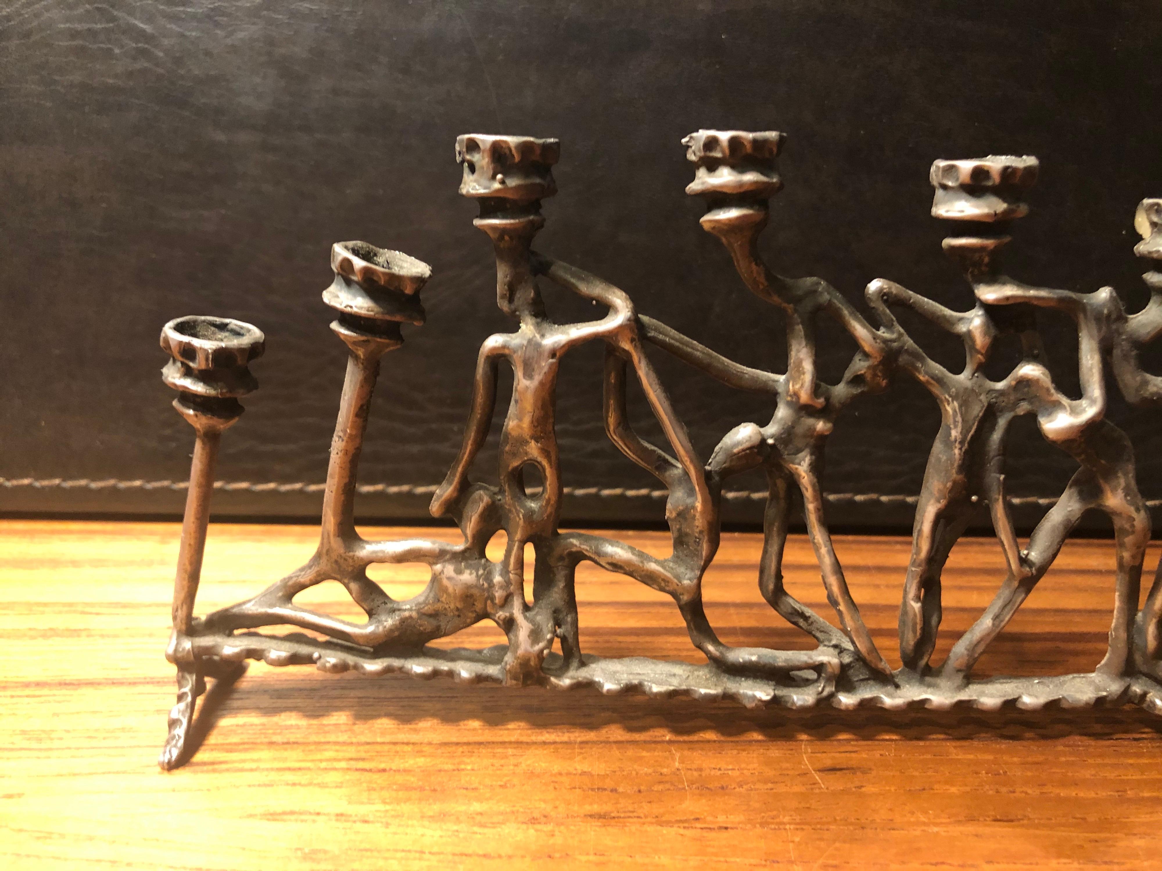 Brutalist Figurative Iron Menorah in the Style of Frederick Weinberg 1