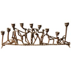Brutalist Figurative Iron Menorah in the Style of Frederick Weinberg