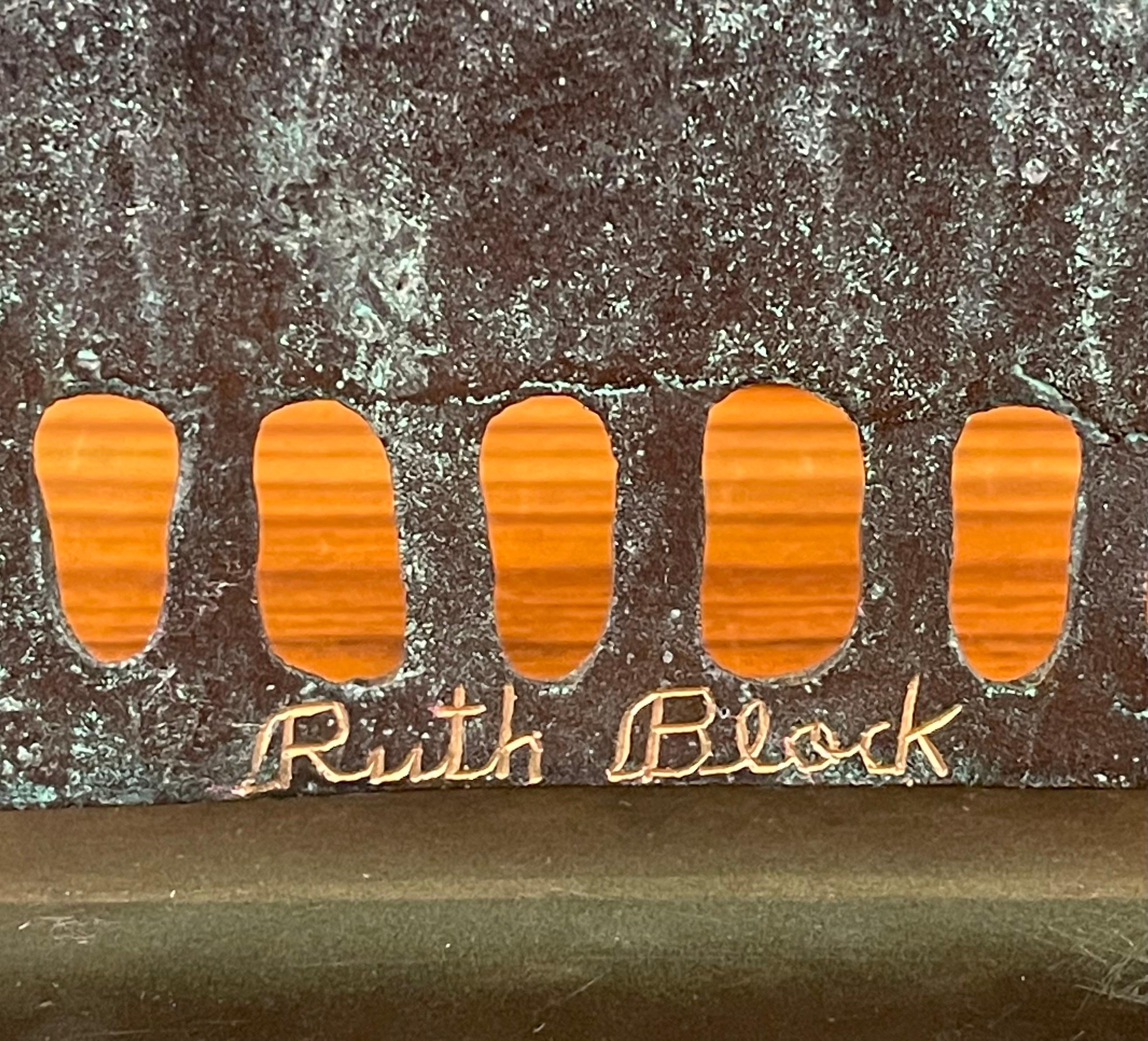 Brutalist Figurative Rabbi Menorah in Bronze by Ruth Bloch / Block 5