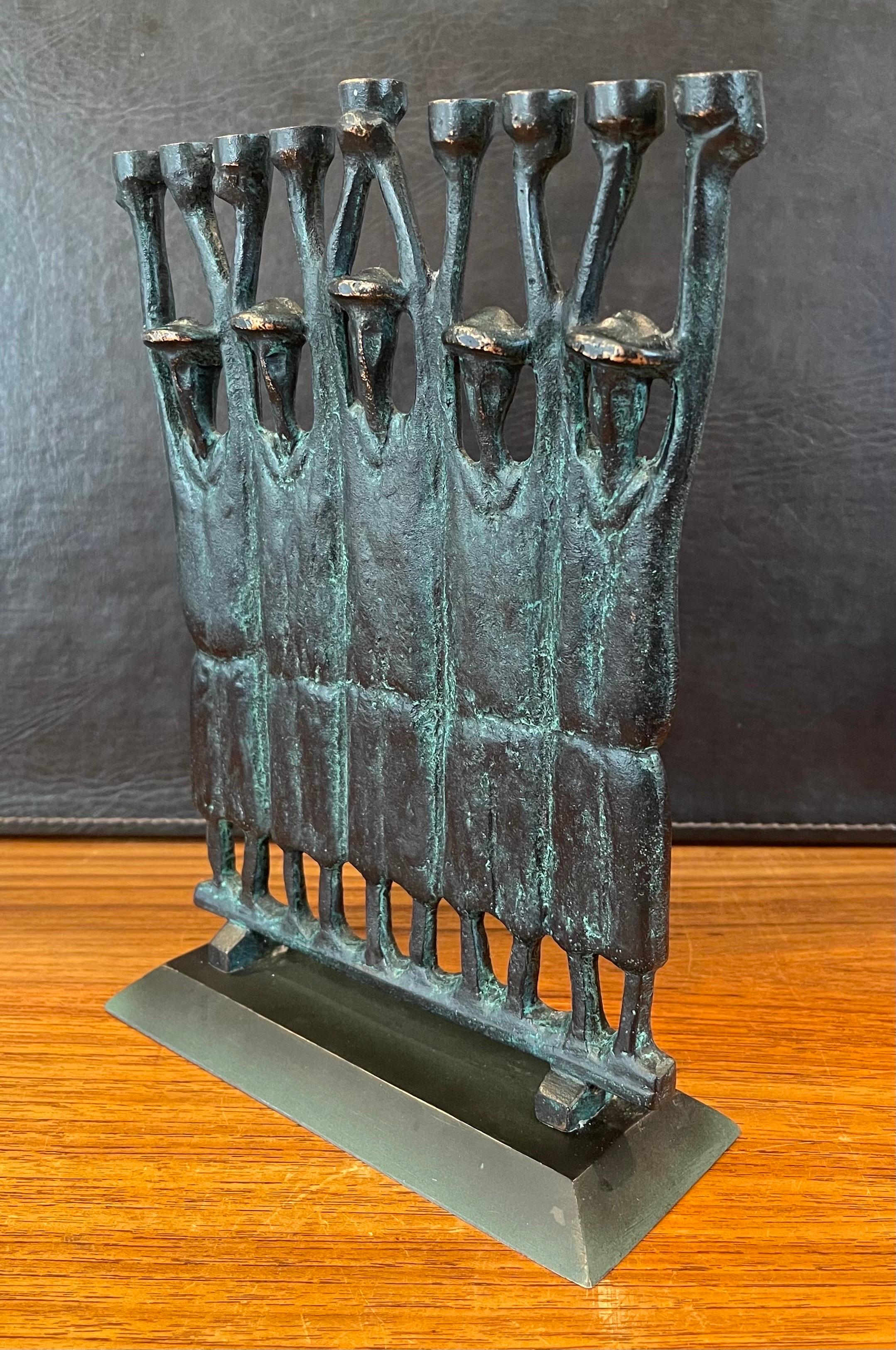 Brutalist Figurative Rabbi Menorah in Bronze by Ruth Bloch / Block 6