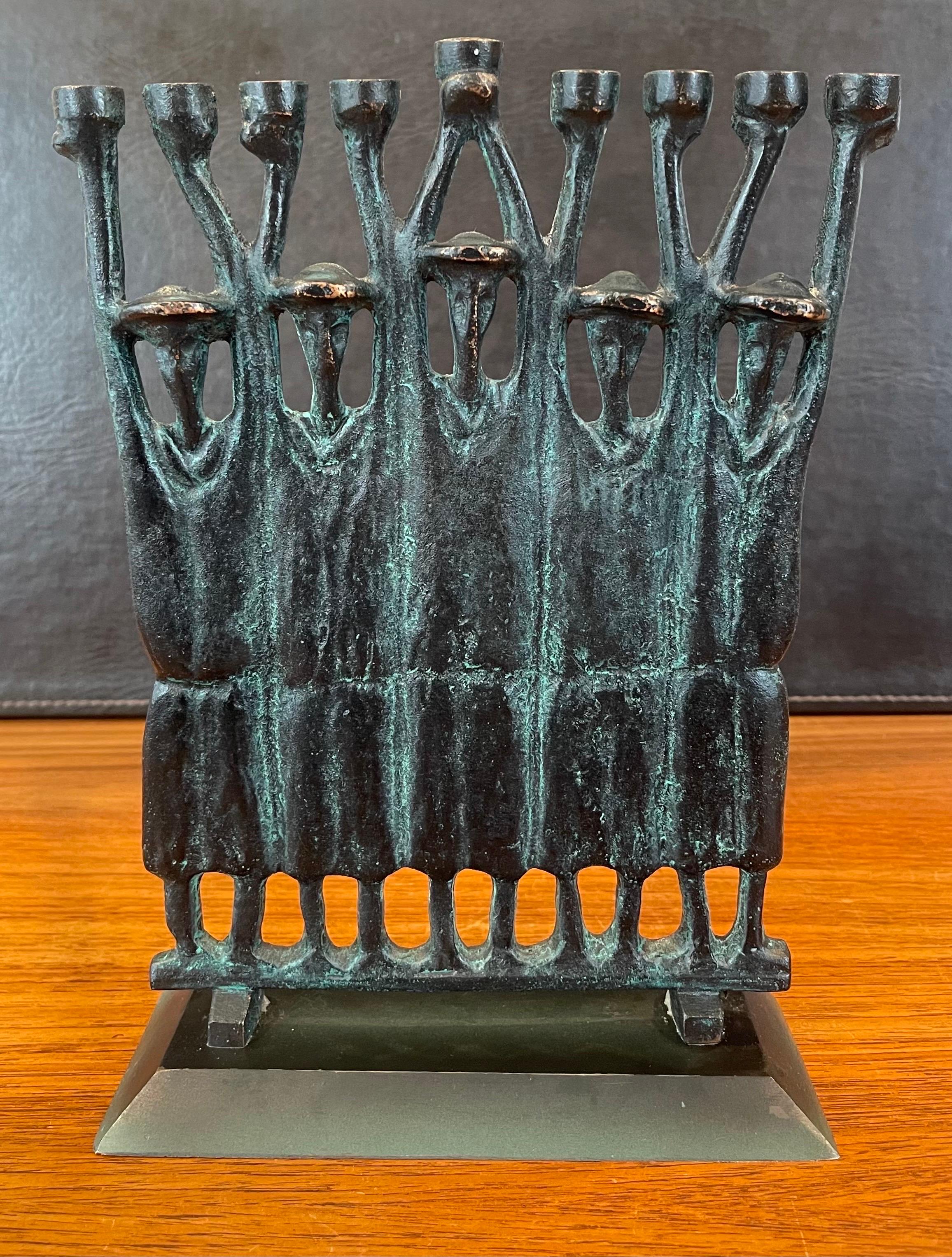 Brutalist Figurative Rabbi Menorah in Bronze by Ruth Bloch / Block 7