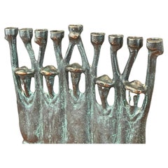 Brutalist Figurative Rabbi Menorah in Bronze by Ruth Bloch / Block