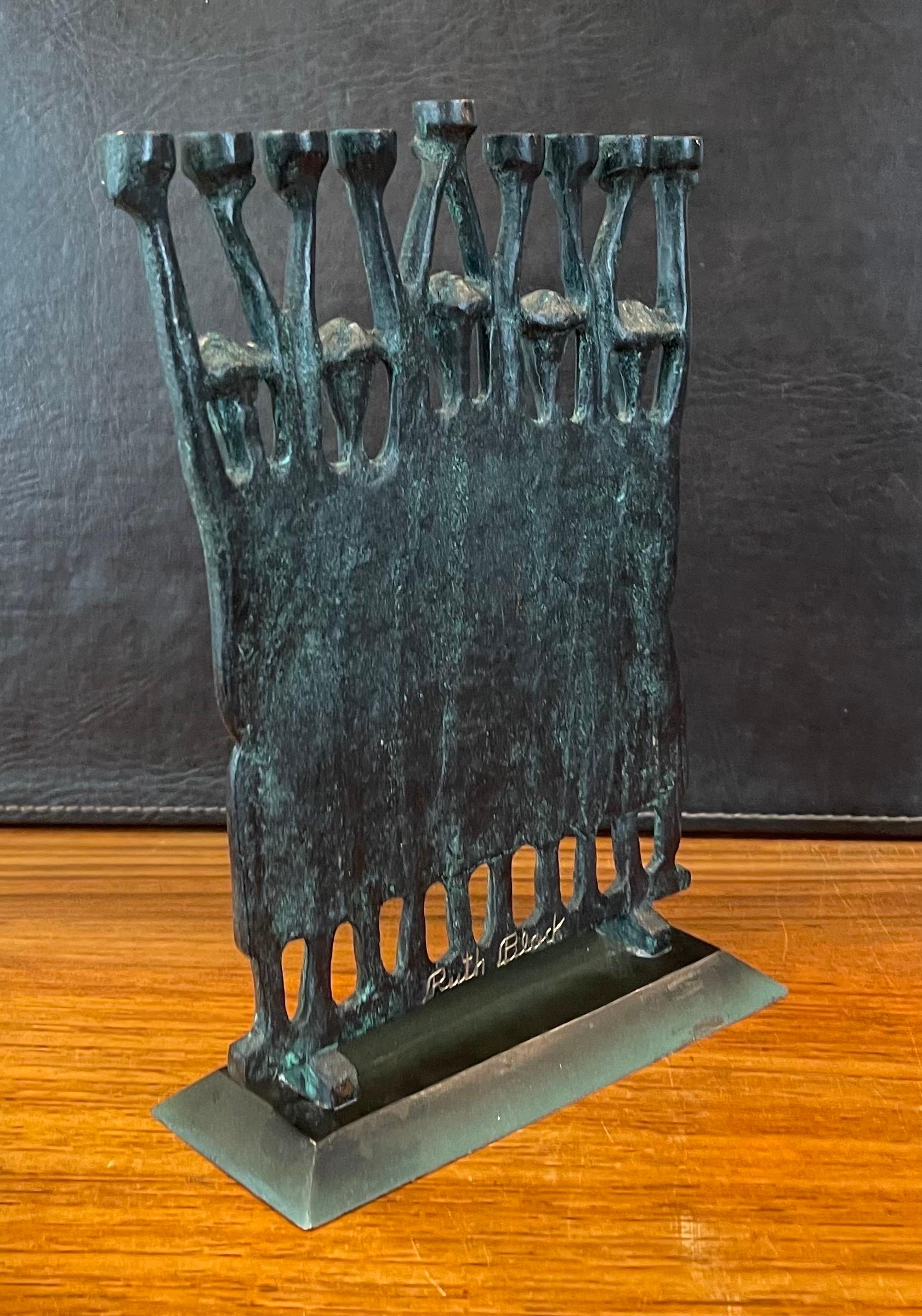 20th Century Brutalist Figurative Rabbi Menorah in Bronze by Ruth Bloch / Block