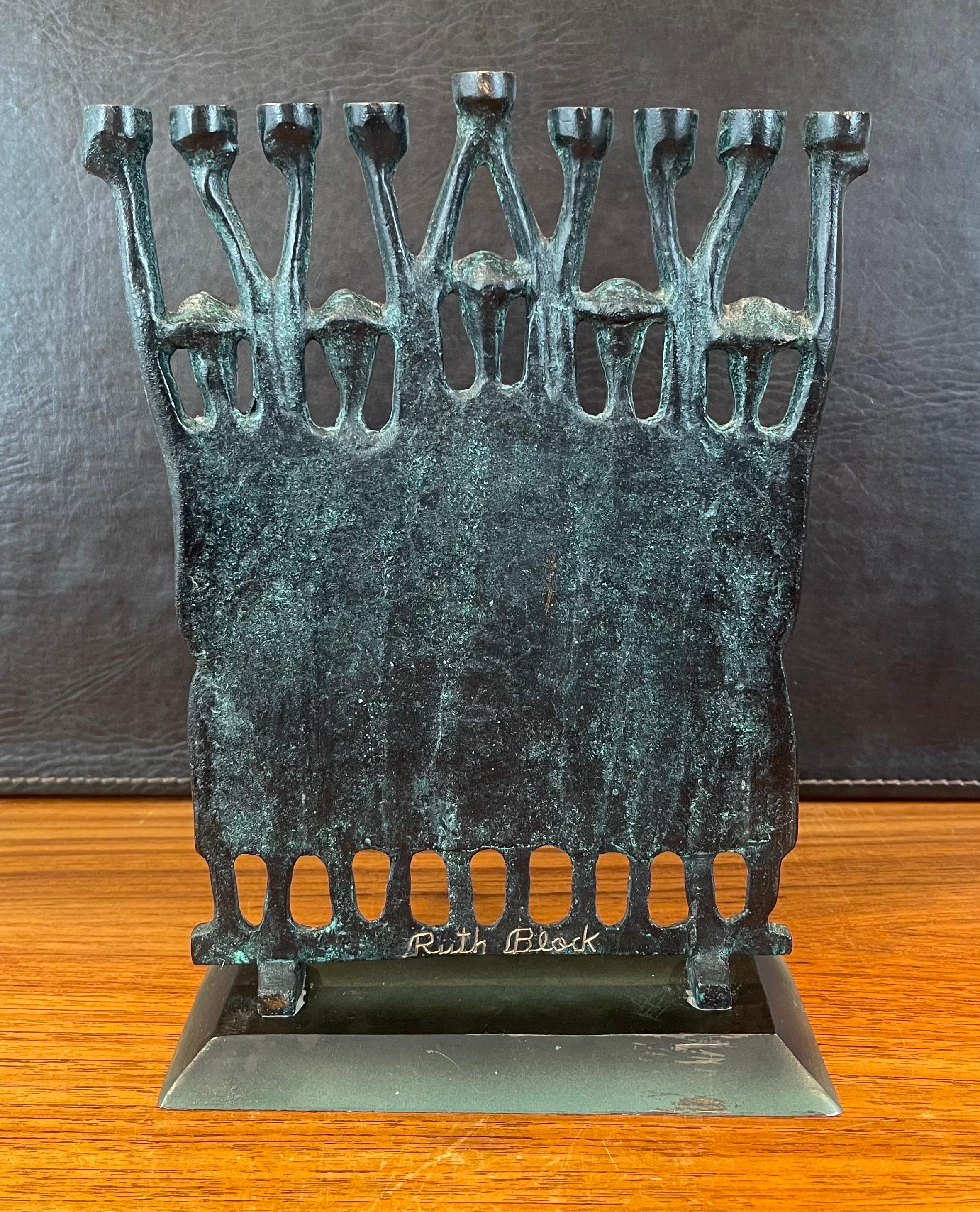 Brutalist Figurative Rabbi Menorah in Bronze by Ruth Bloch / Block 1