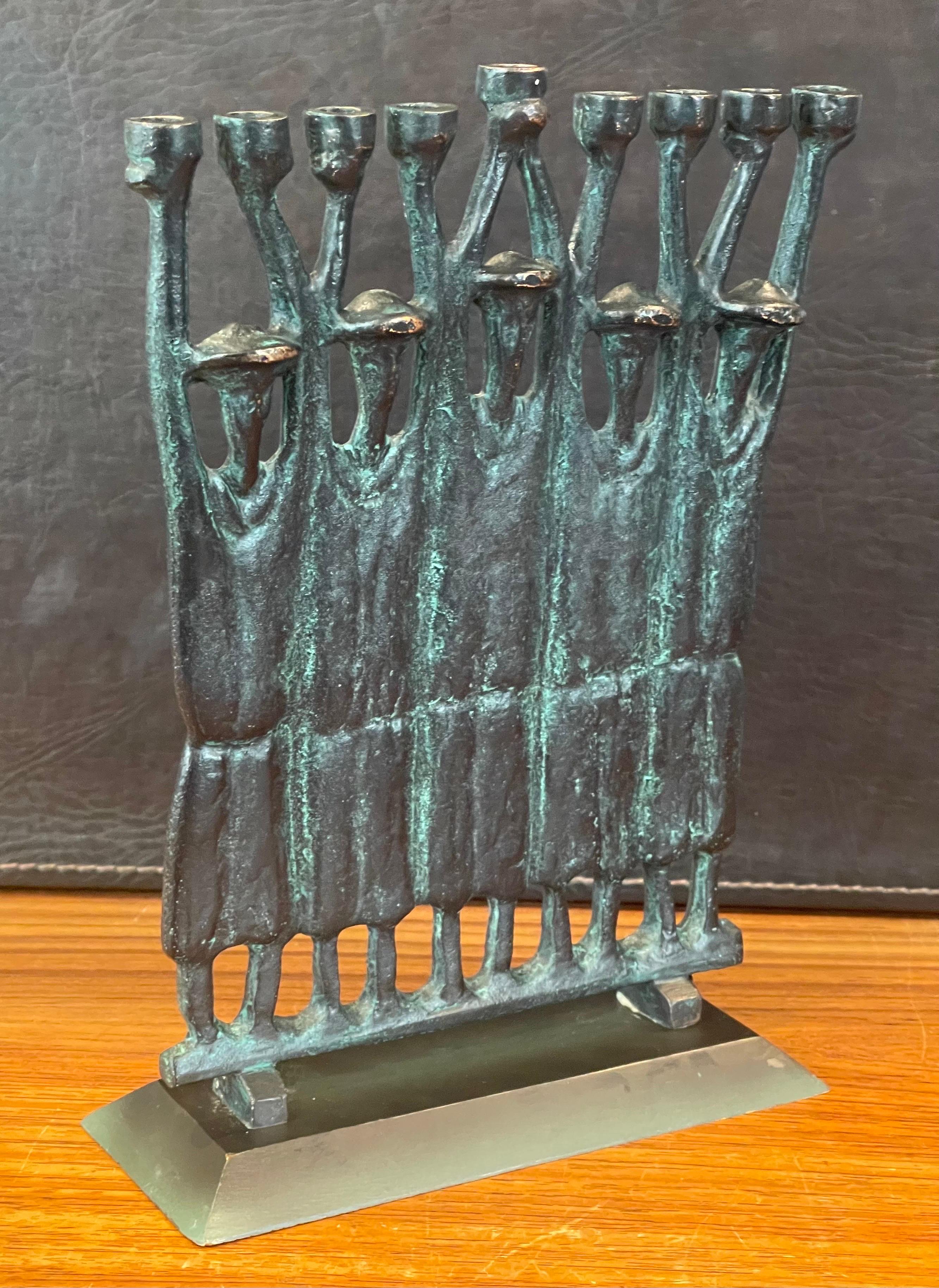 Brutalist Figurative Rabbi Menorah in Bronze by Ruth Bloch / Block 3