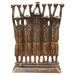 Brutalist Figurative Rabbi Menorah in Bronze by Ruth Bloch / Block