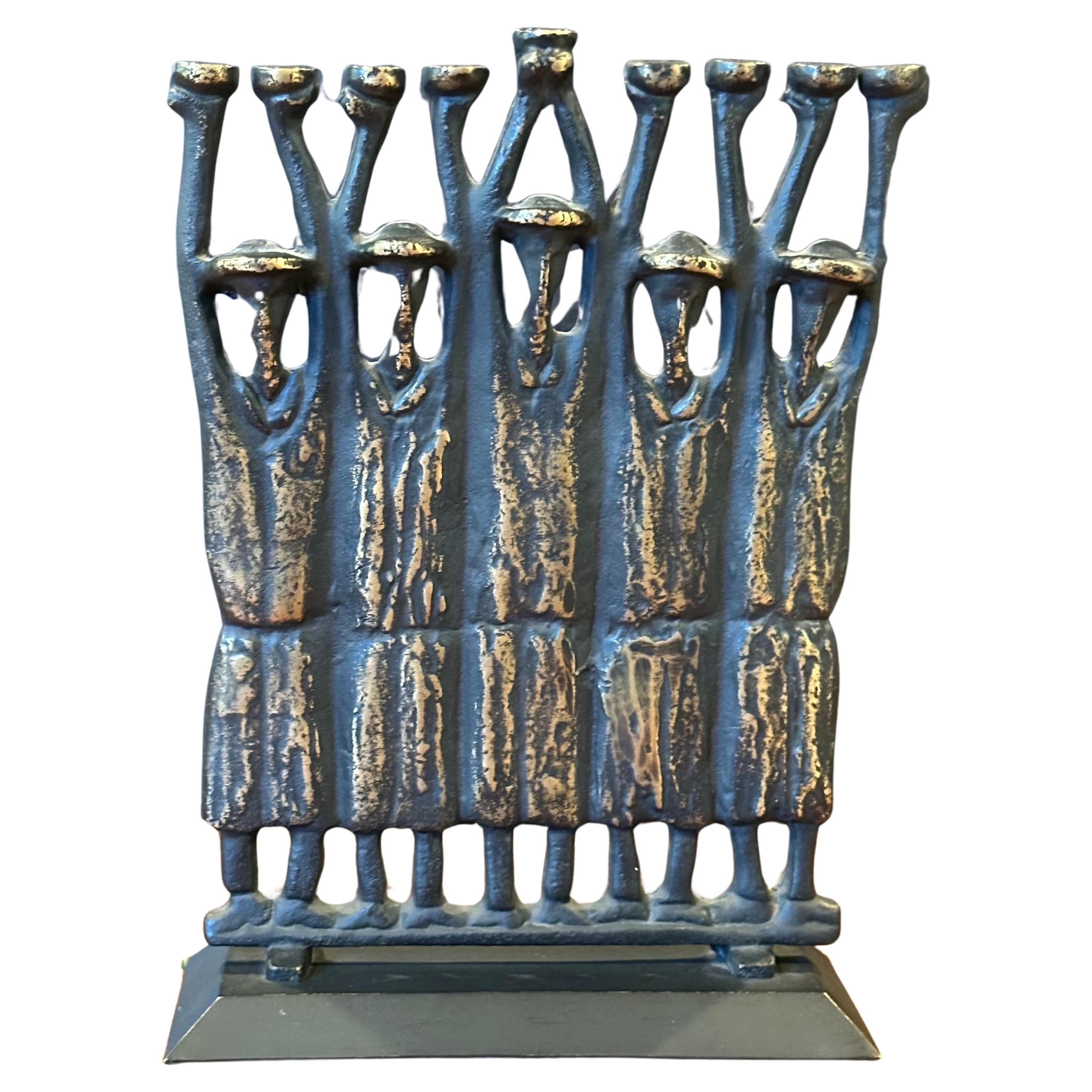 Brutalist Figurative Rabbi Menorah in Bronze by Ruth Bloch / Block