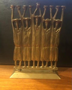 Brutalist Figurative Rabbi Menorah in Bronze by Ruth Bloch