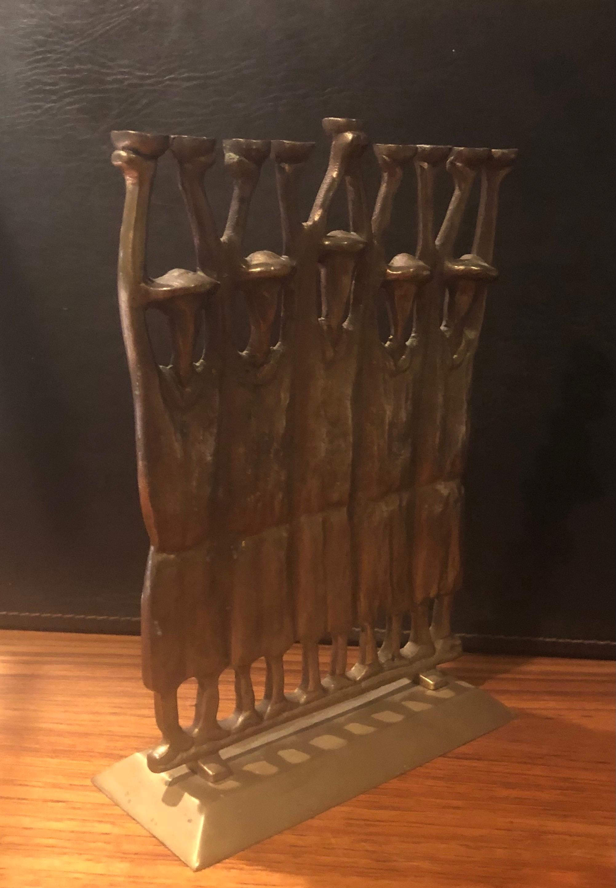 American Brutalist Figurative Rabbi Menorah in Bronze by Ruth Bloch