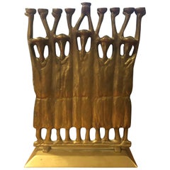 Brutalist Figurative Rabbi Menorah in Bronze by Ruth Bloch
