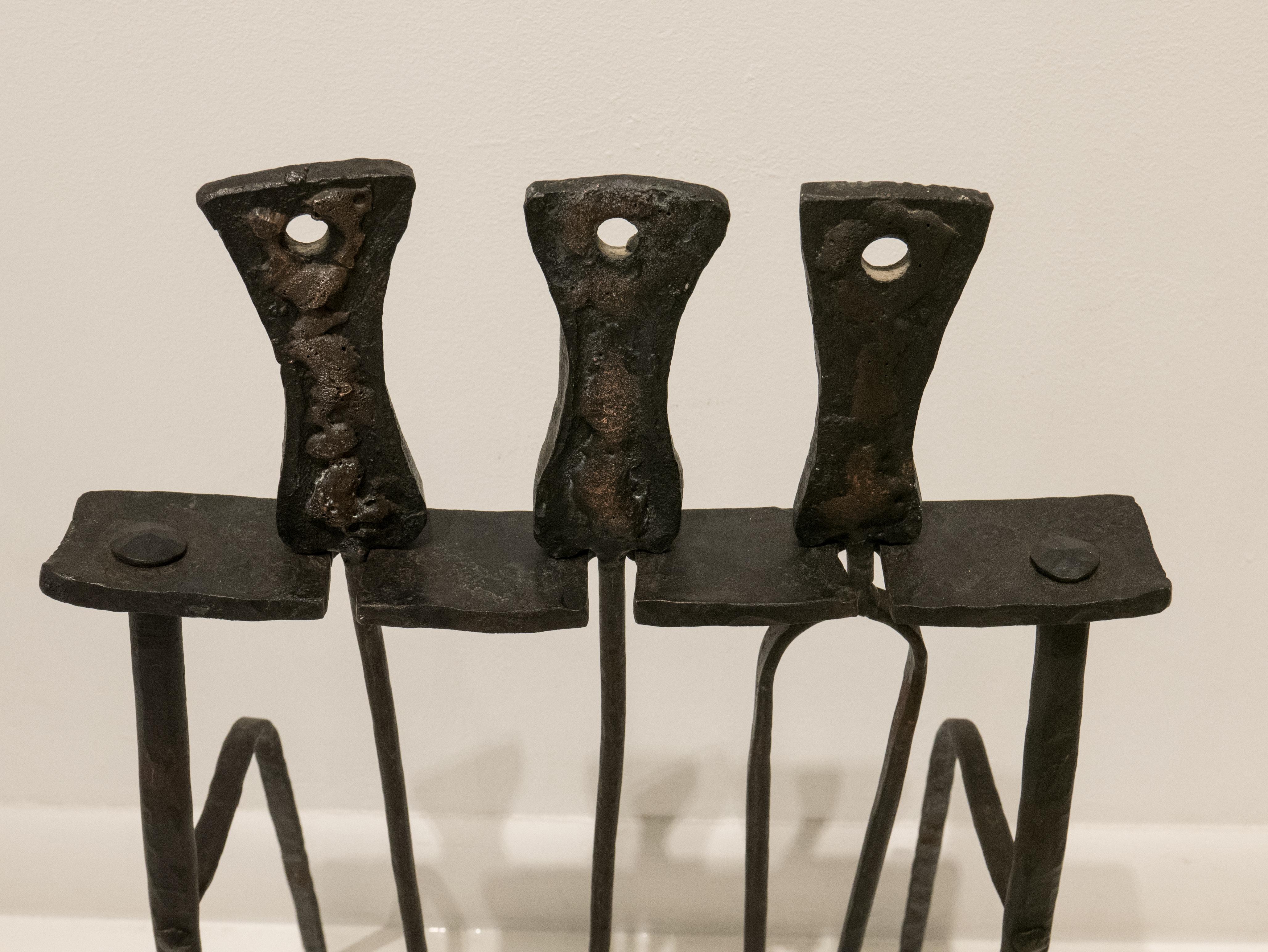 Wrought Iron Brutalist Fireplace Tool Set