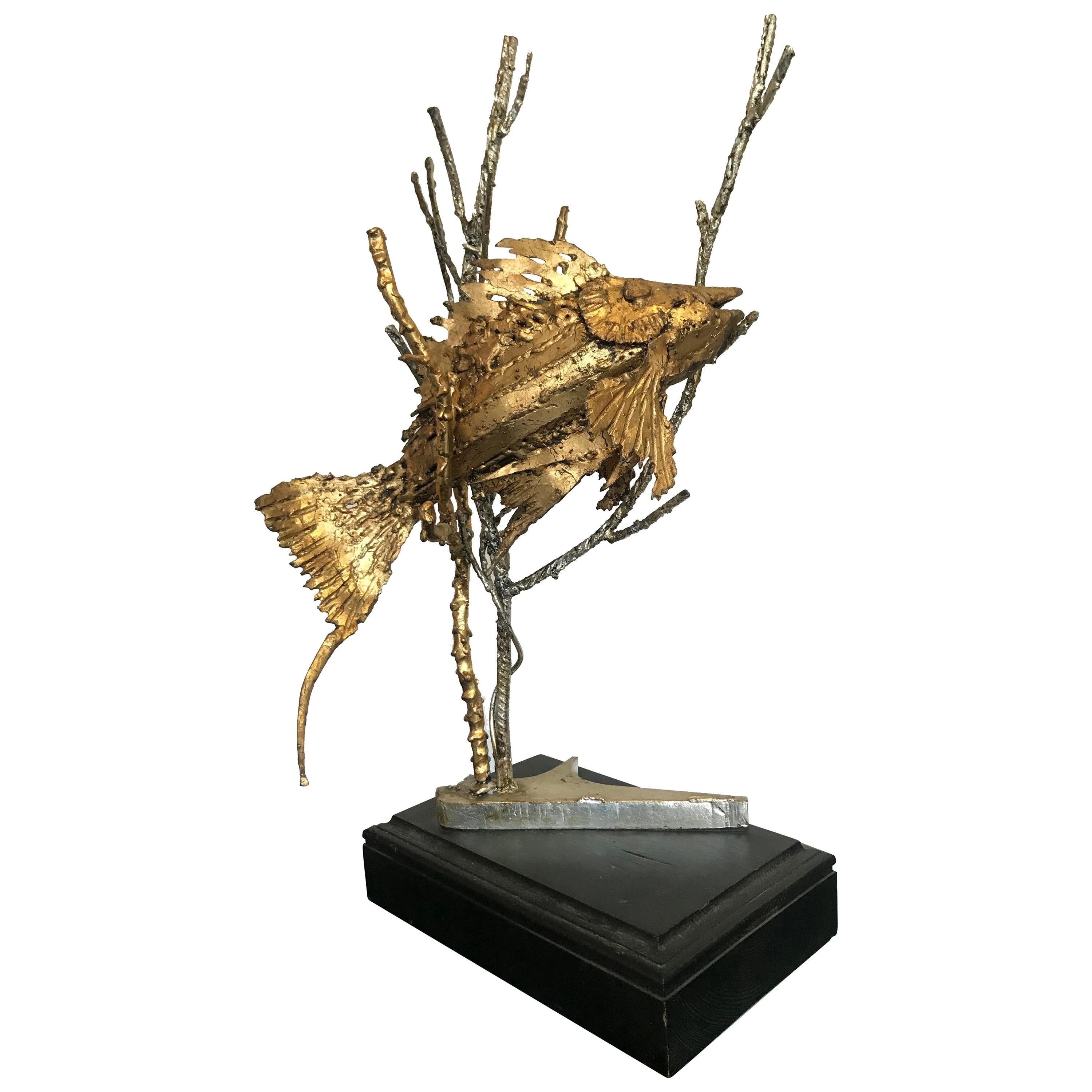 Brutalist Fish Sculpture on a Black Wooden Plinth
