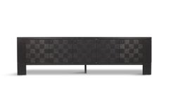 Brutalist Floating Credenza in Stained Oak with Geometric Doors by De Coene