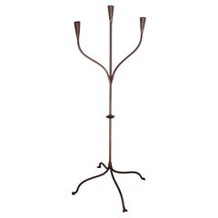 Brutalist Floor Candelabra - Tall Wrought Iron Candlestick 48" - France 1940s