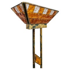 Brutalist Floor Lamp by Longobard, done in hammered glass and gilt iron