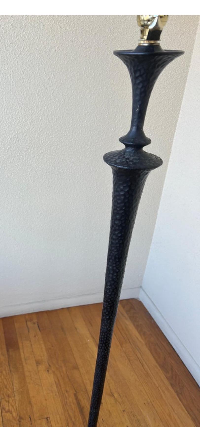 American Brutalist Floor Lamp in Hammered Bronze with a Verdigris Finish For Sale