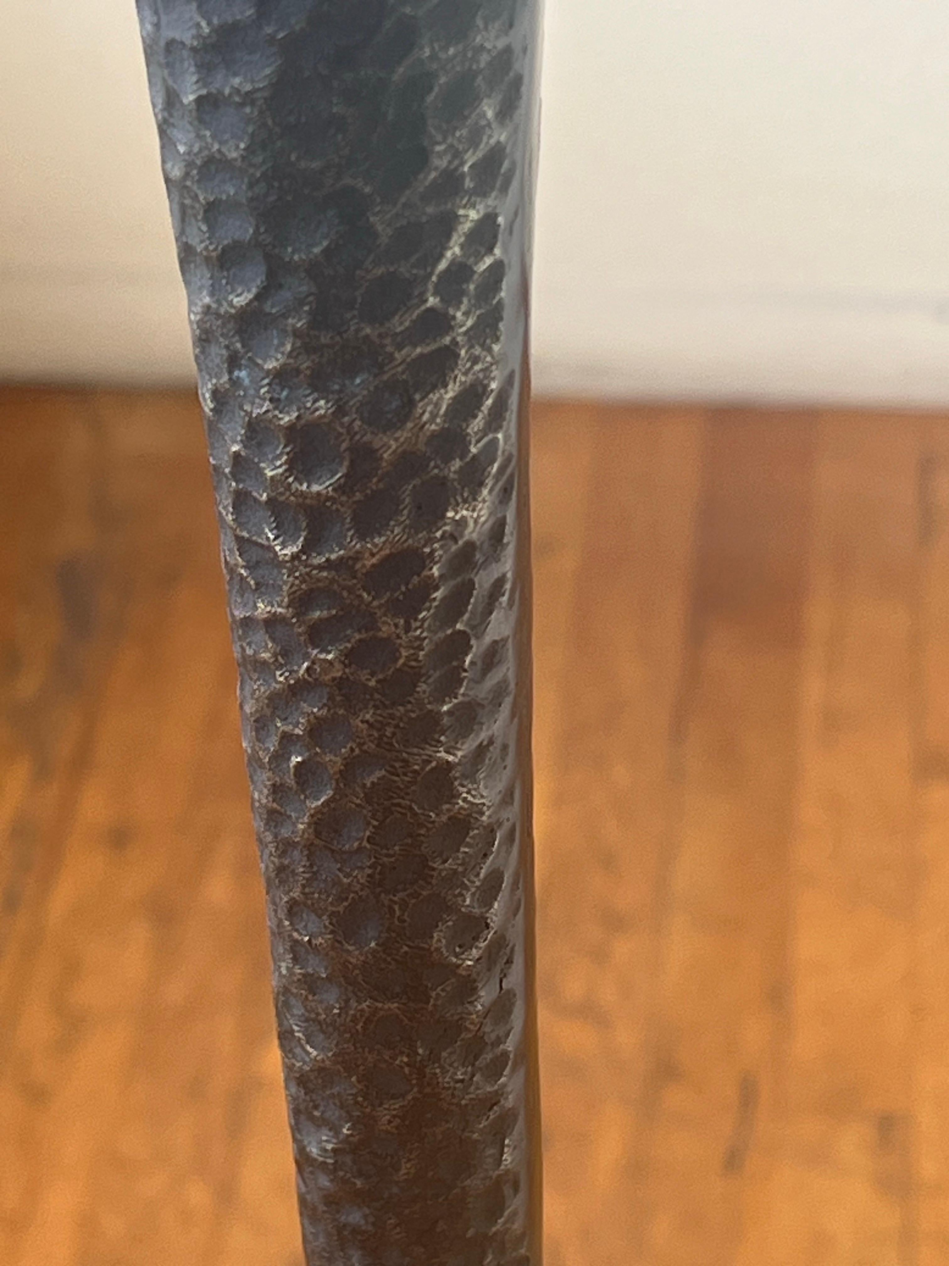 Brutalist Floor Lamp in Hammered Bronze with a Verdigris Finish In Good Condition For Sale In San Diego, CA