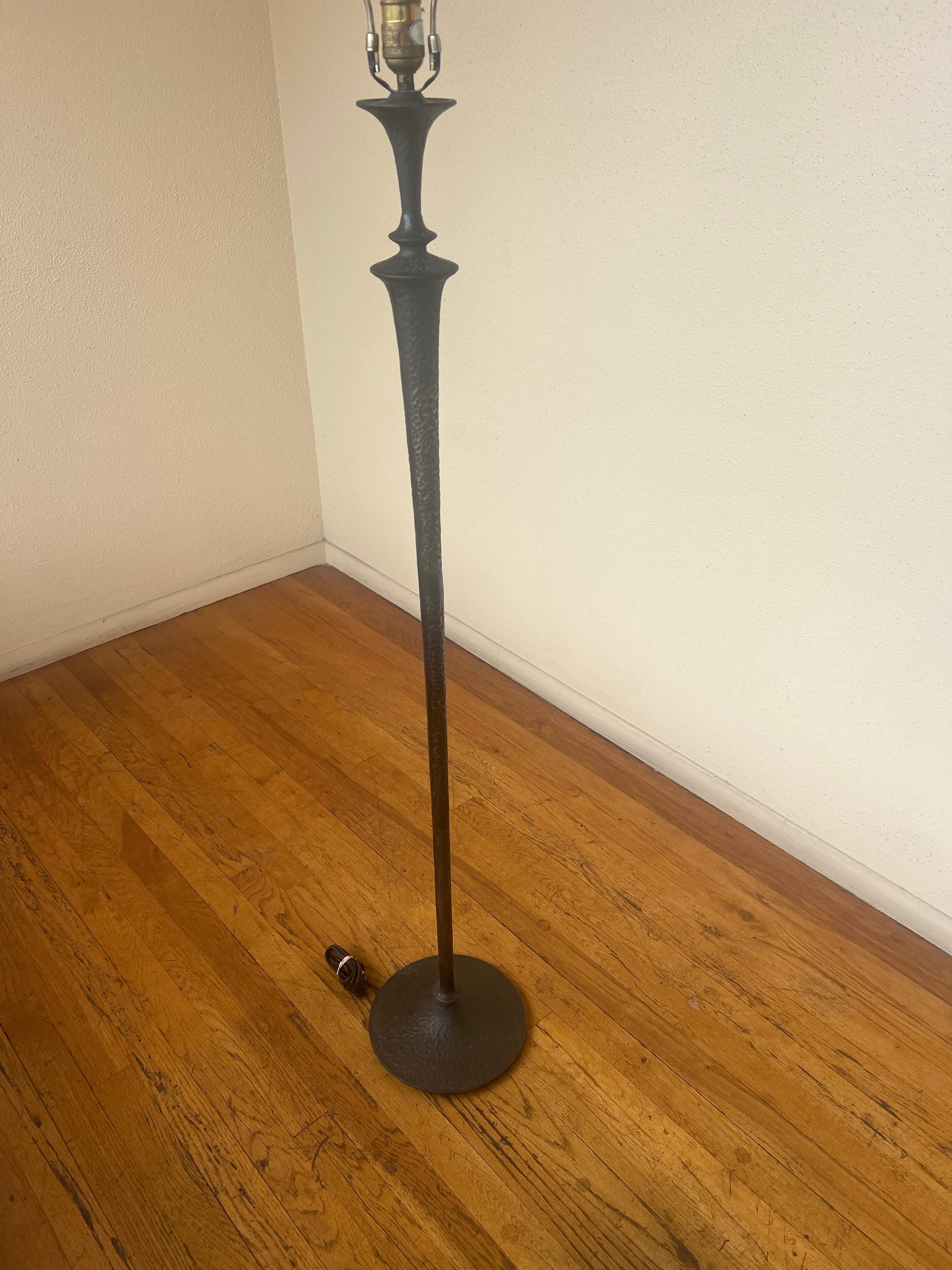 20th Century Brutalist Floor Lamp in Hammered Bronze with a Verdigris Finish For Sale