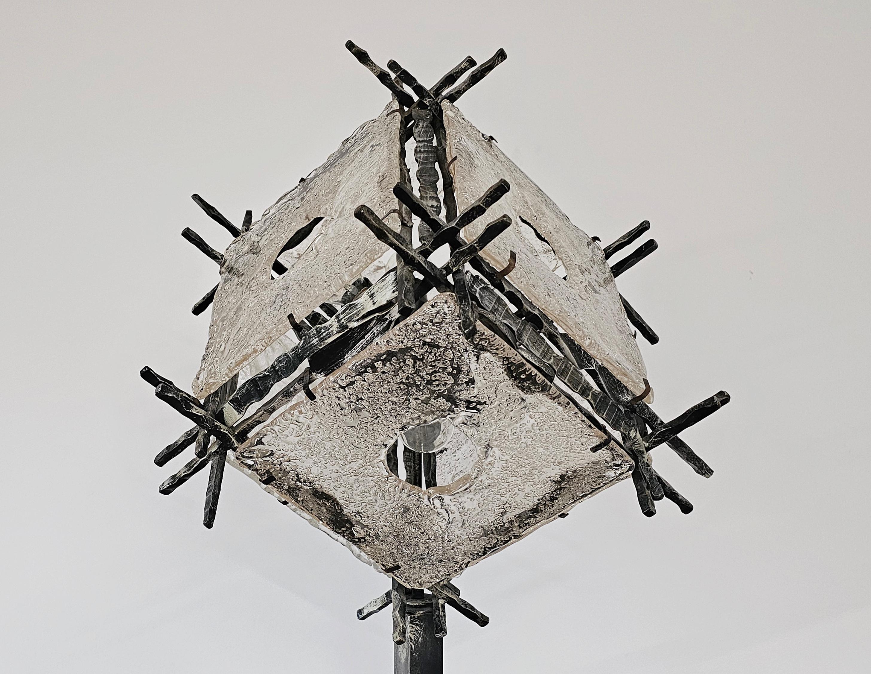 Late 20th Century Brutalist Floor Lamp with Murano Glass Panels by Albano Poli for Poliarte For Sale