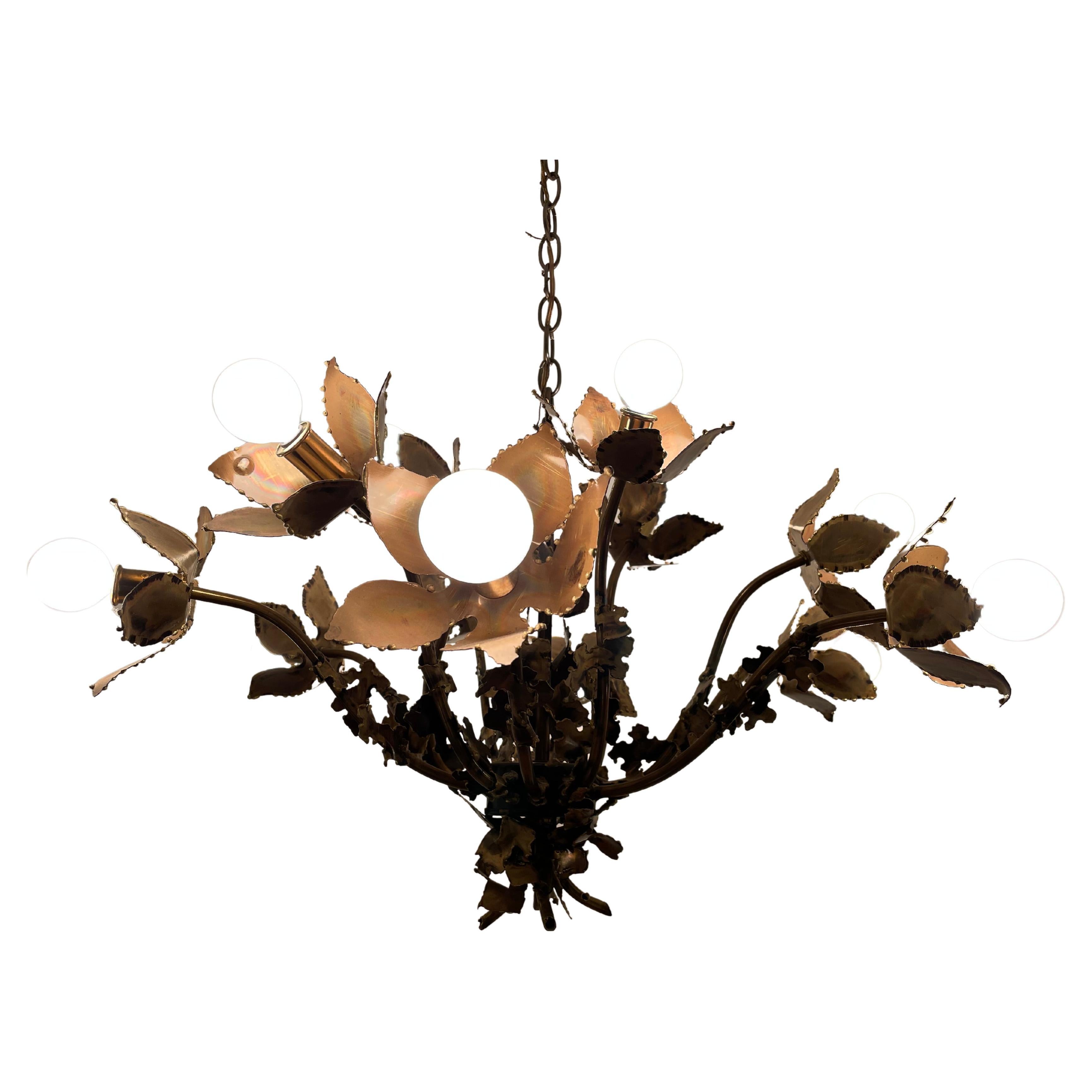 Brutalist Floral Theme Chandelier by Feldman For Sale