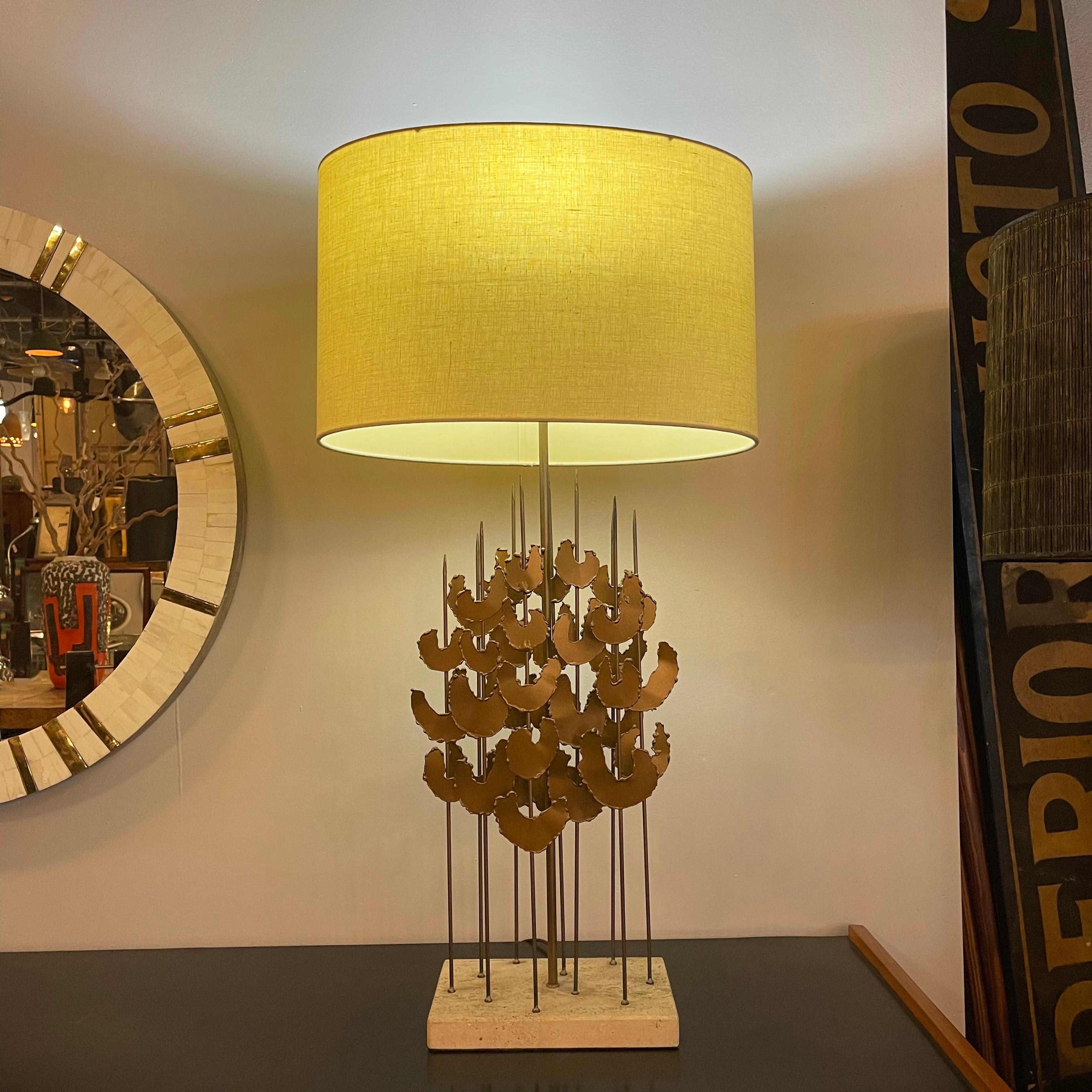 American Brutalist Foliate Sculpture Table Lamp in the Style of Curtis Jeré