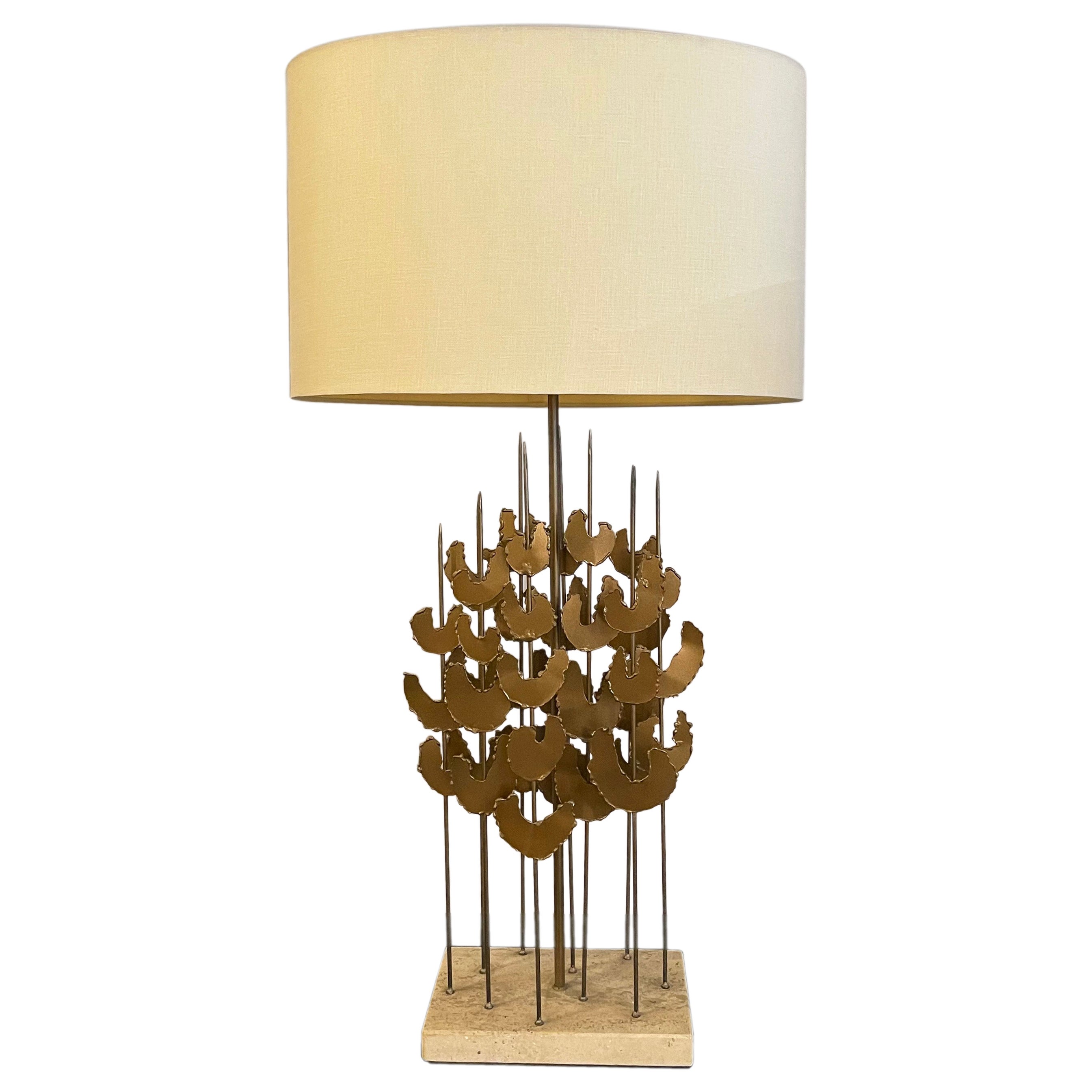 Brutalist Foliate Sculpture Table Lamp in the Style of Curtis Jeré