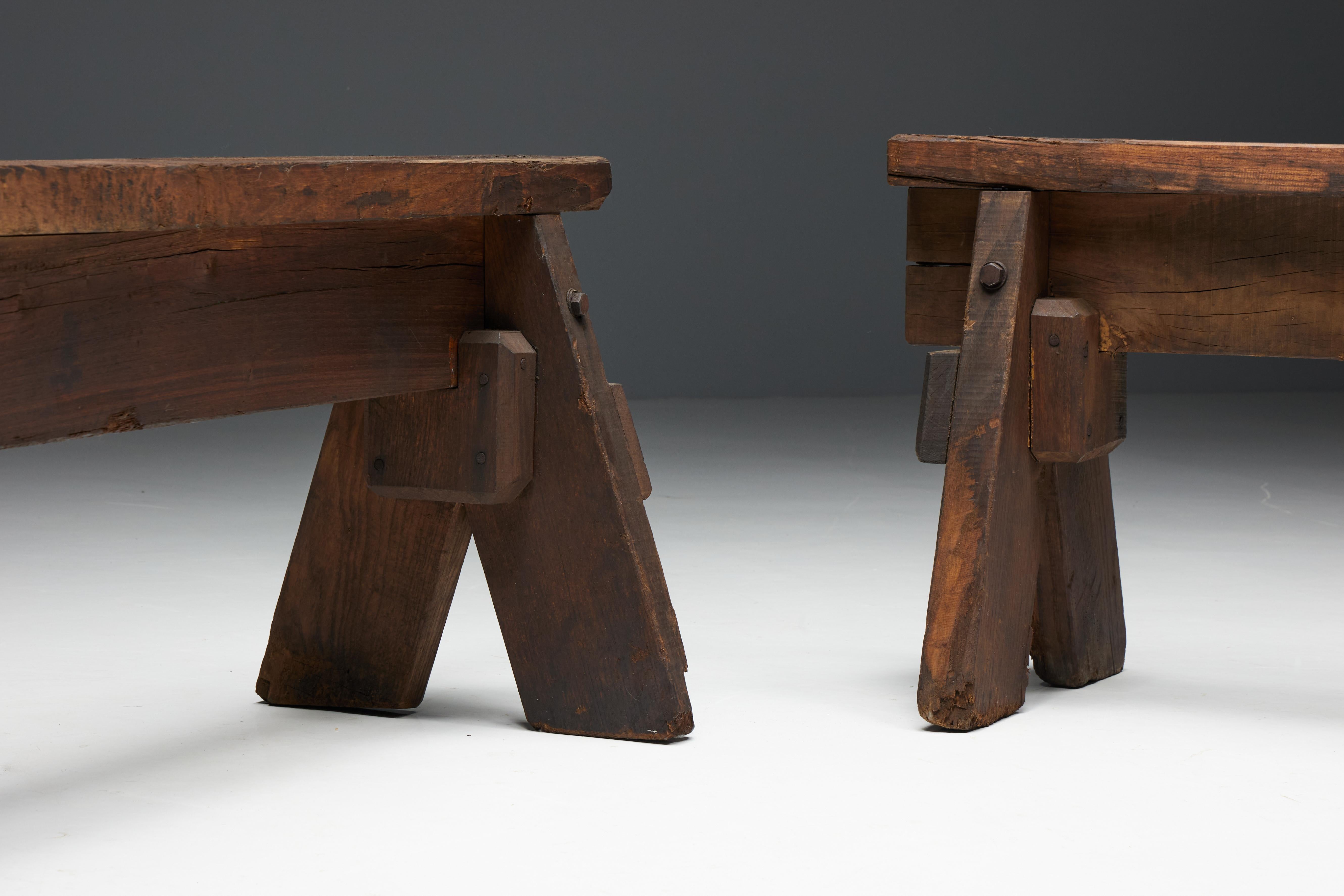 Artisanat Bancs d'art populaire brutaliste, France, 19ème siècle en vente