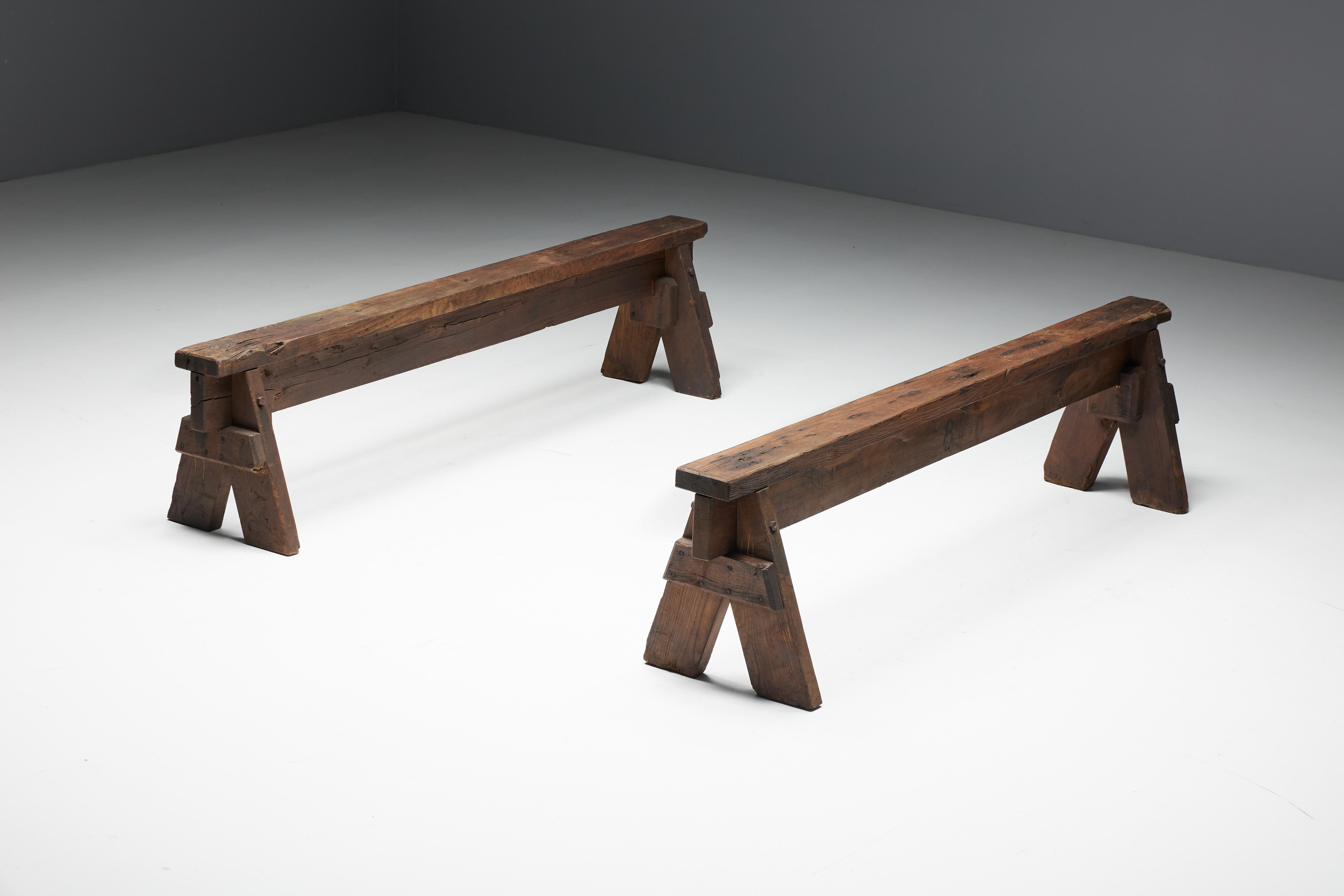 Bois Bancs d'art populaire brutaliste, France, 19ème siècle en vente