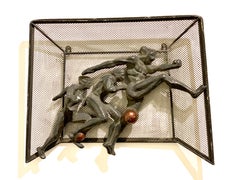 Brutalist Football Players Metal Wall Art
