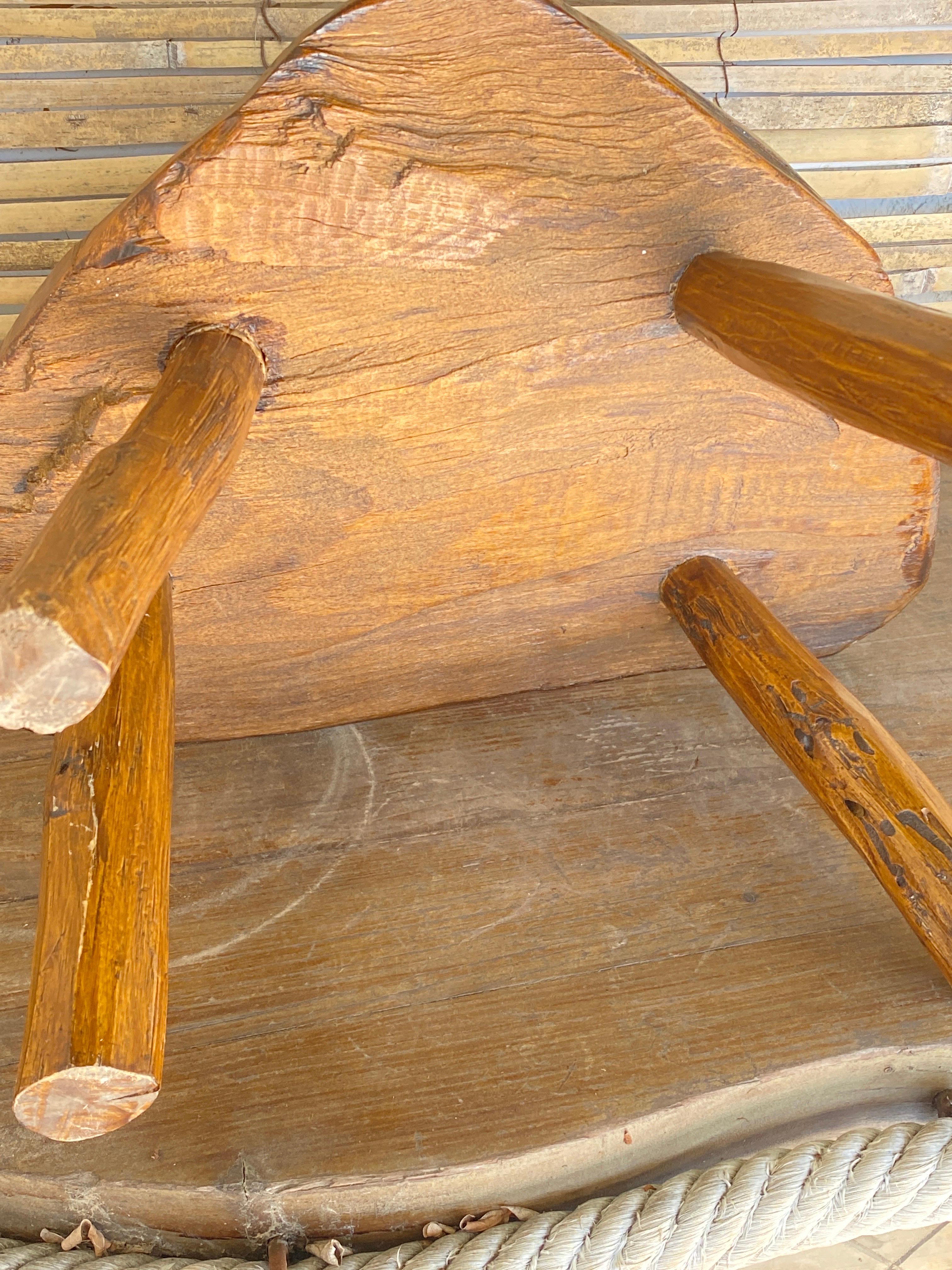 Mid-20th Century Brutalist Footstool in Wood, Free Shape, Brown Color, Low Size, France, 1950 For Sale