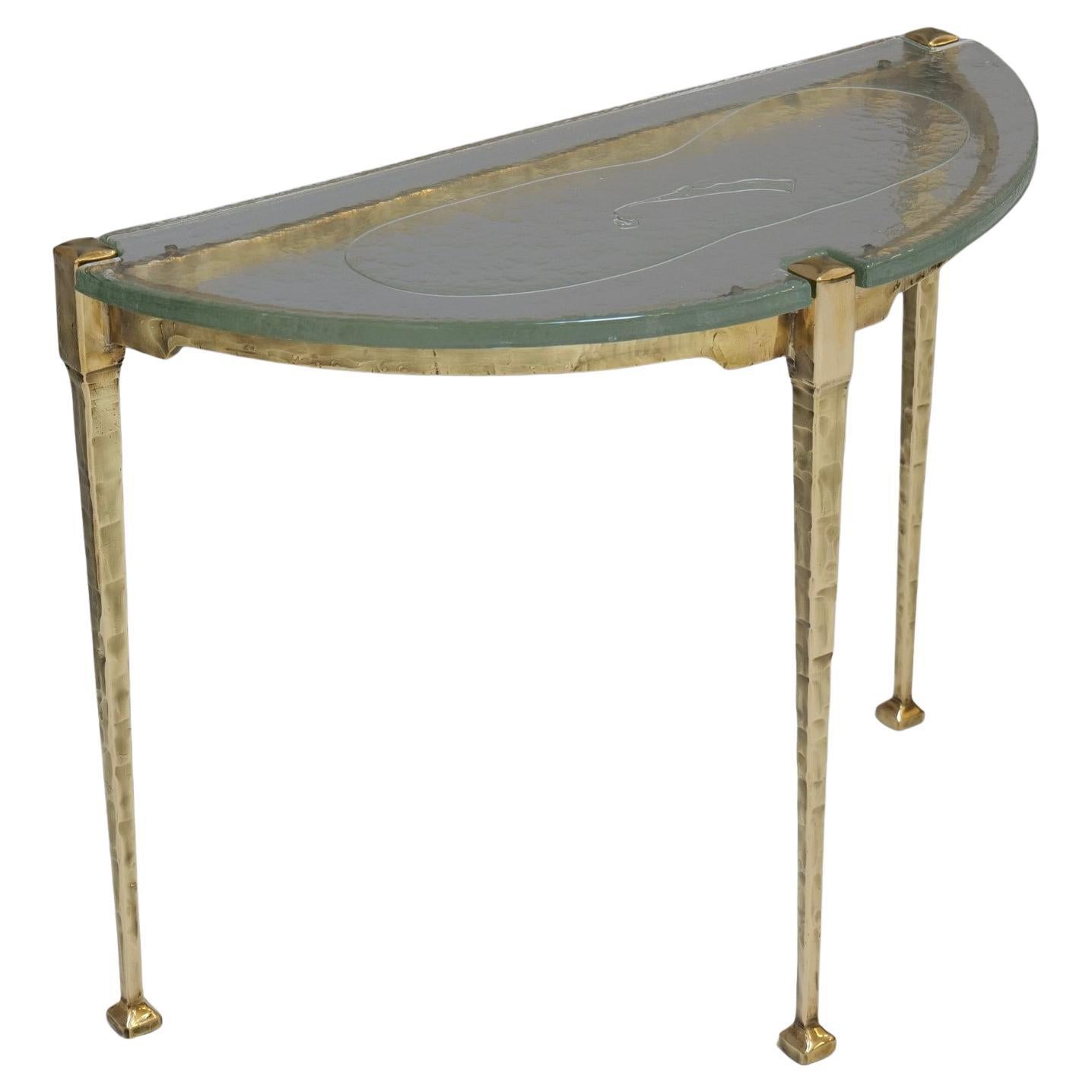 Konsolentisch aus geschmiedeter Bronze und Gussglas im brutalistischen Stil von Lothar Klute, 1980er Jahre im Angebot