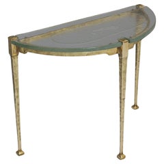 Table console brutaliste en bronze forgé et verre moulé Lothar Klute des années 1980