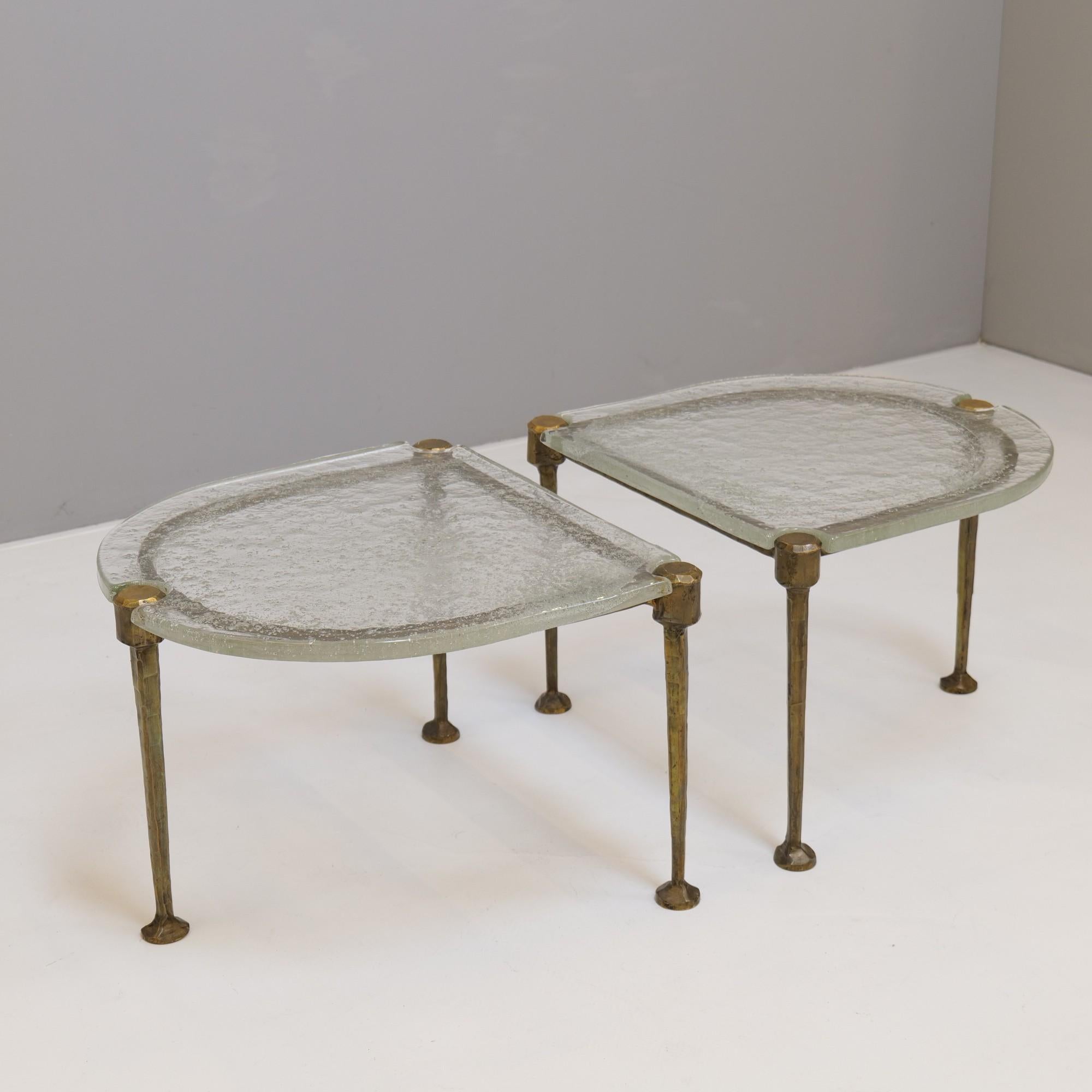 brutalistische Tische aus geschmiedeter Bronze mit geschliffenem Gussglas aus den 1980er Jahren Lothar Klute im Angebot 6