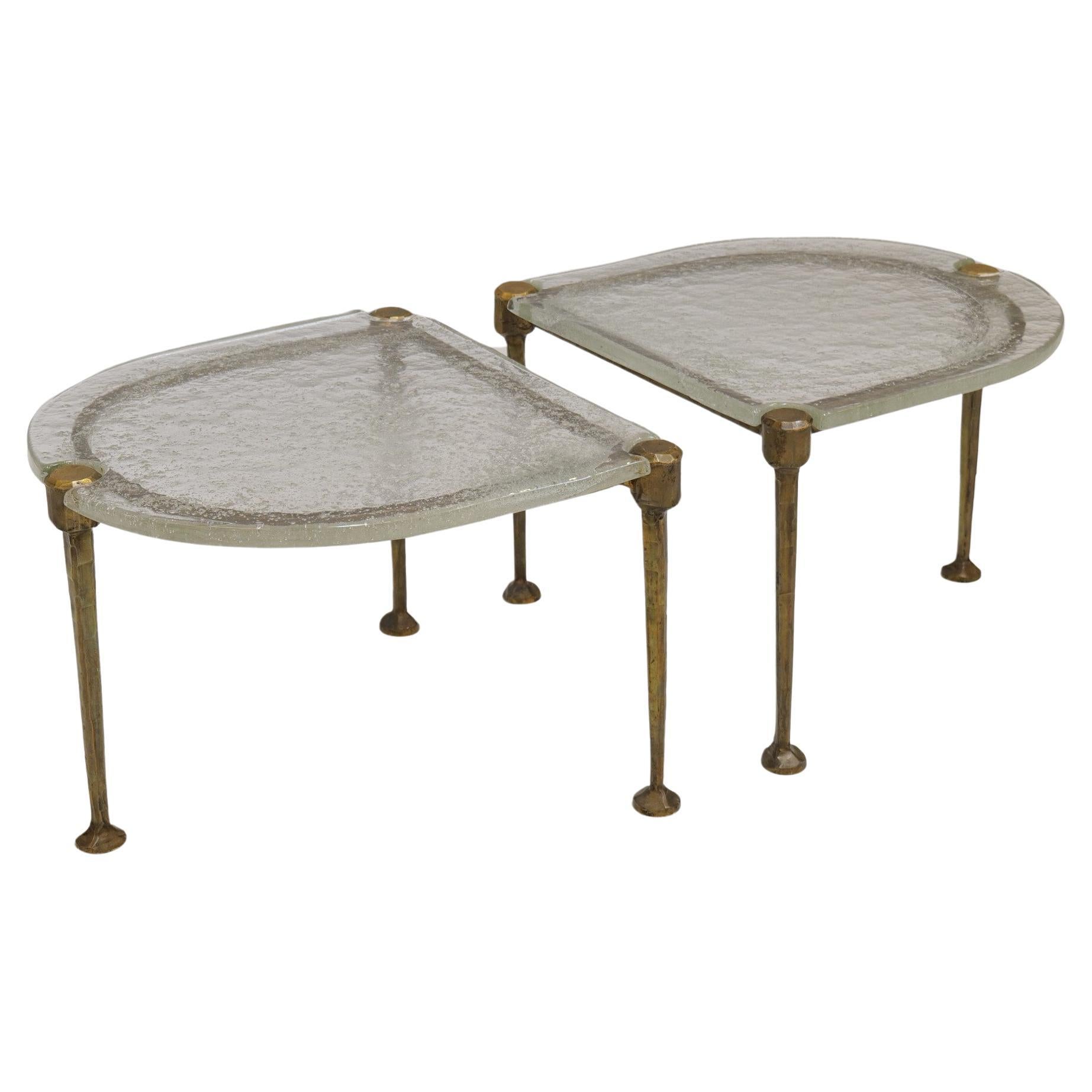 brutalistische Tische aus geschmiedeter Bronze mit geschliffenem Gussglas aus den 1980er Jahren Lothar Klute