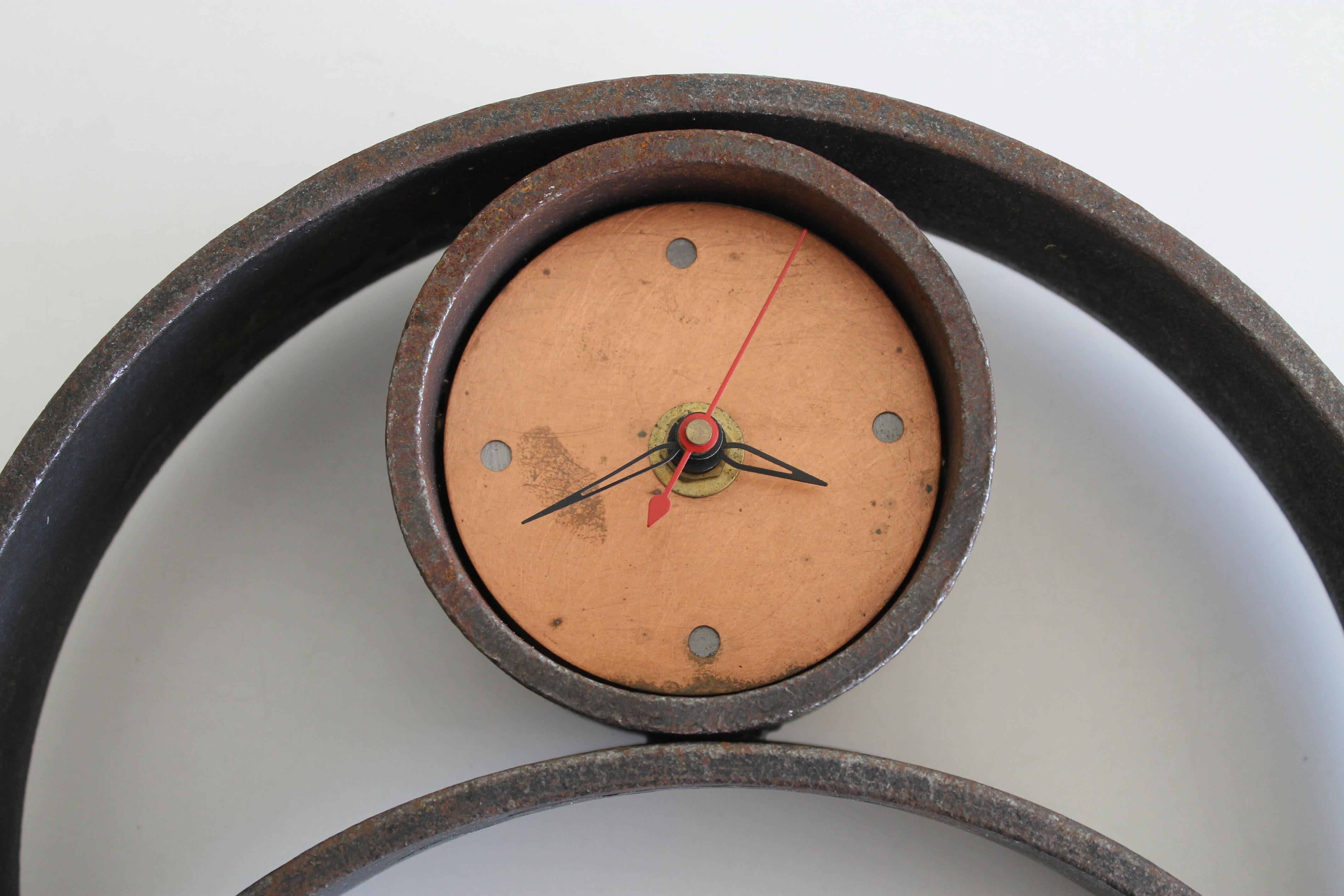 Late 20th Century Brutalist Forged Iron Mantle Clock For Sale
