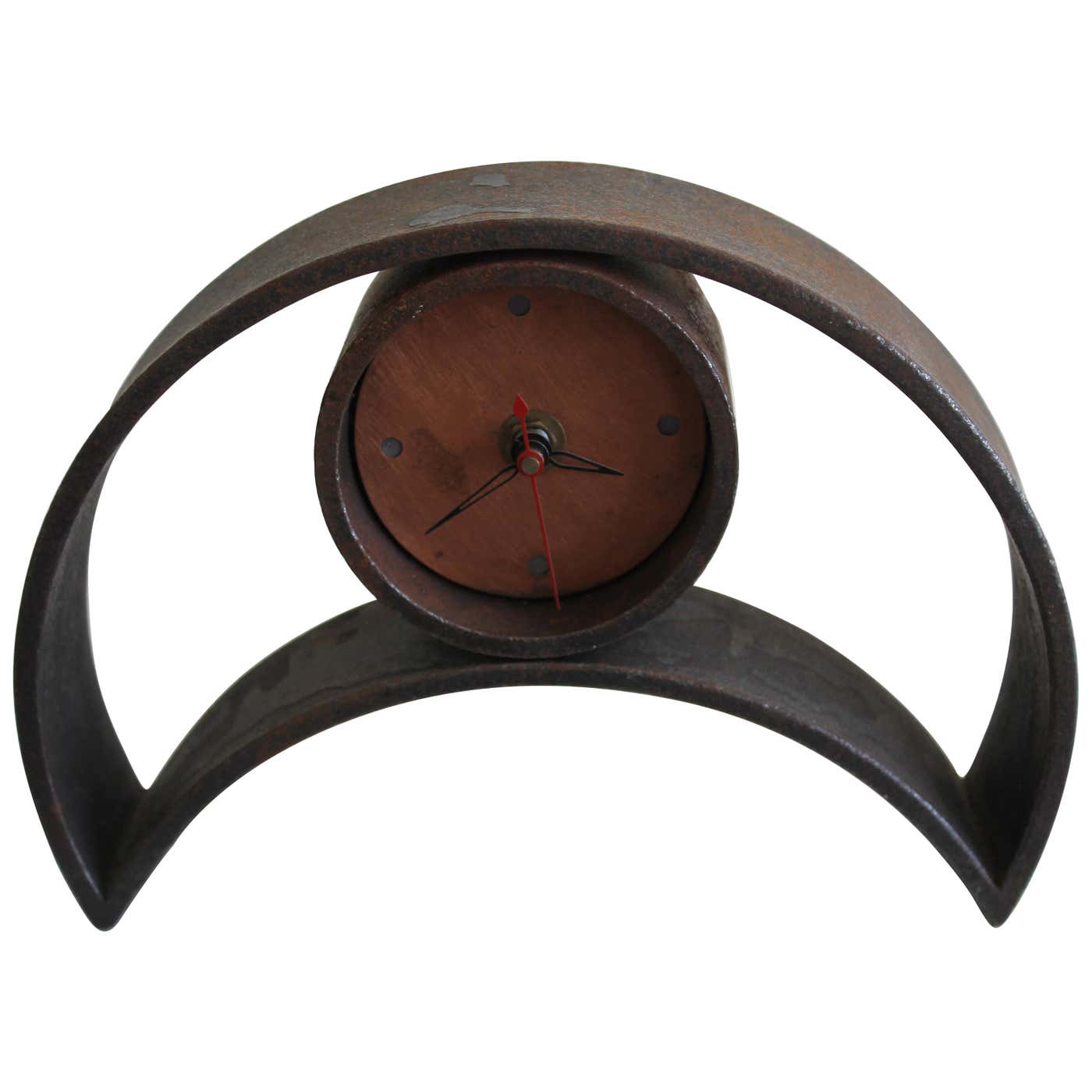 Heibi Clock Brutalist Forged Iron Mantle Clock at 1stDibs